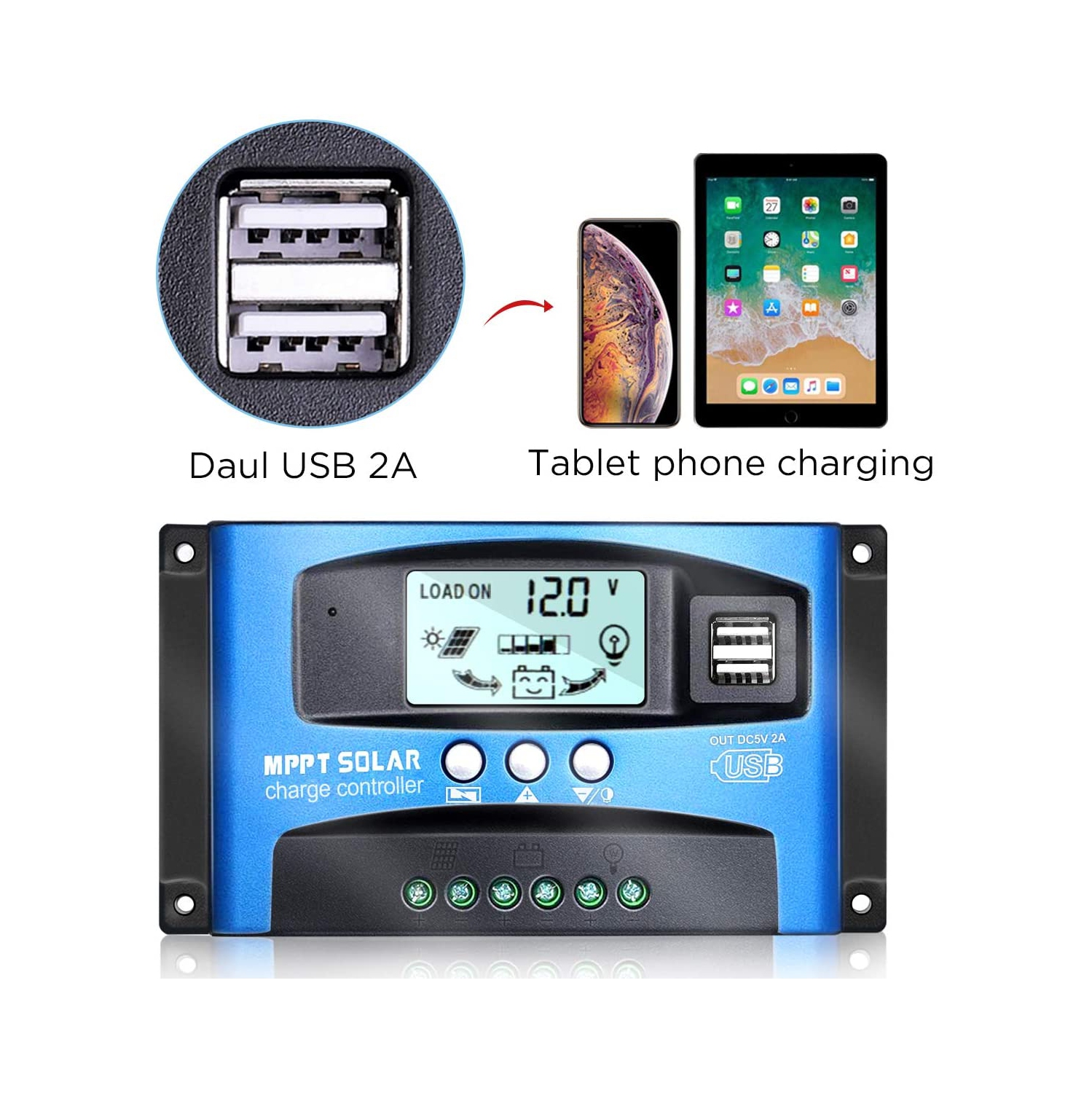 ISTAR MPPT Solar Charge Controller 100A 12V/24V Auto Solar Panel Intelligent Regulator with Dual USB Port LCD Display for Lead Acid Batteries