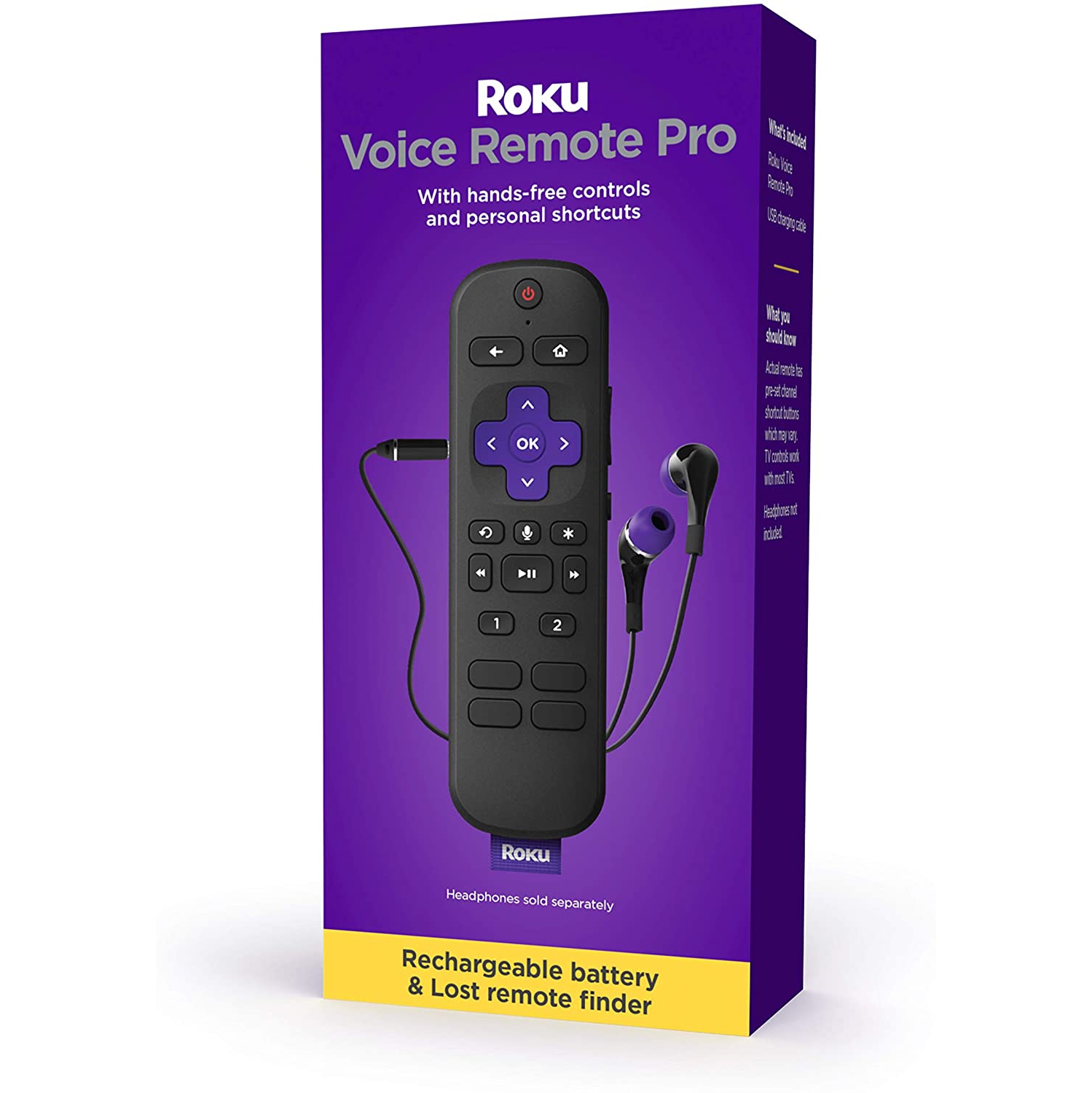 Roku Rechargeable Voice Remote with TV Controls, Lost Remote Finder, Private Listening, Hands-Free