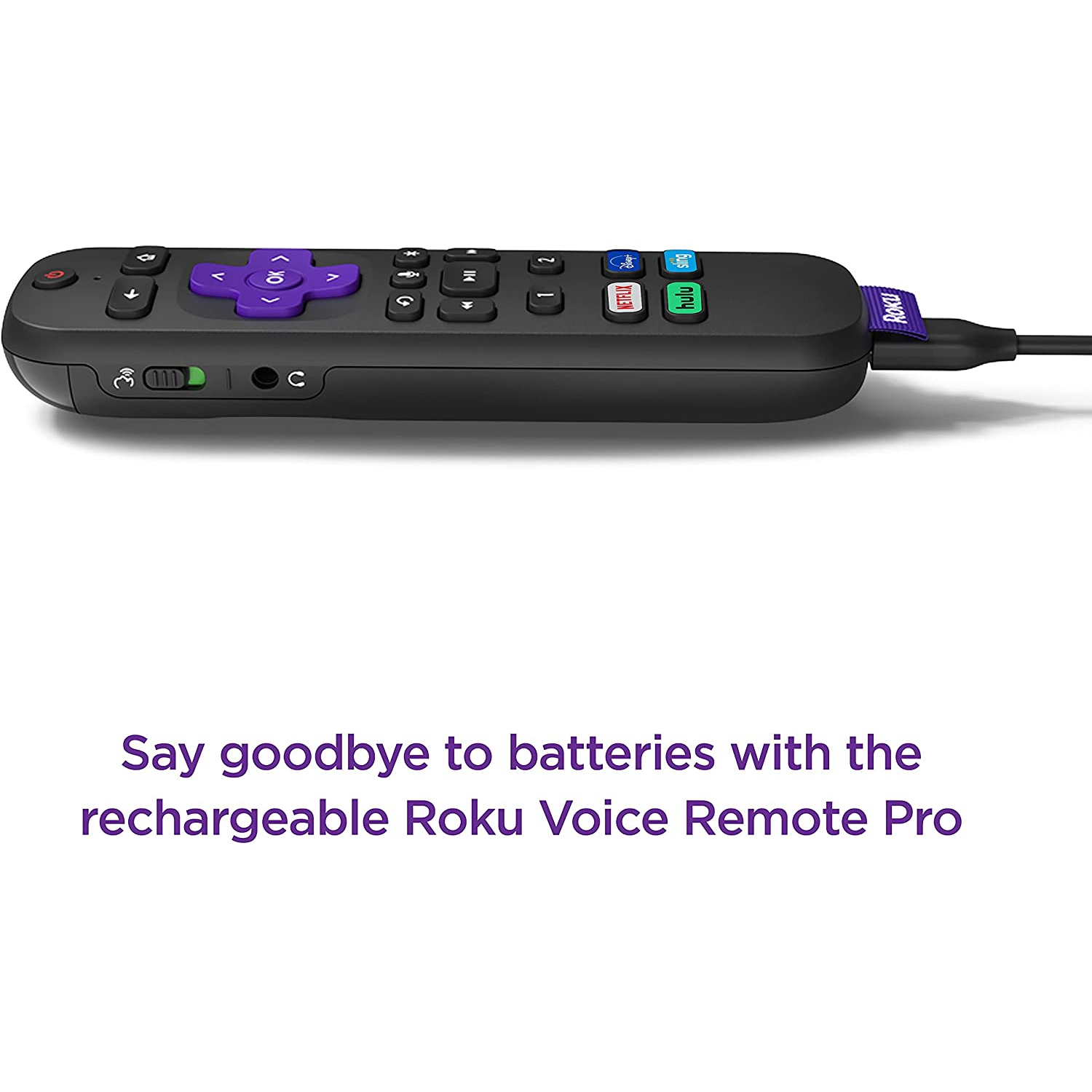Télécommande vocale rechargeable Roku avec commandes de téléviseur, localisateur de télécommande perdue, écoute privée, mains libres