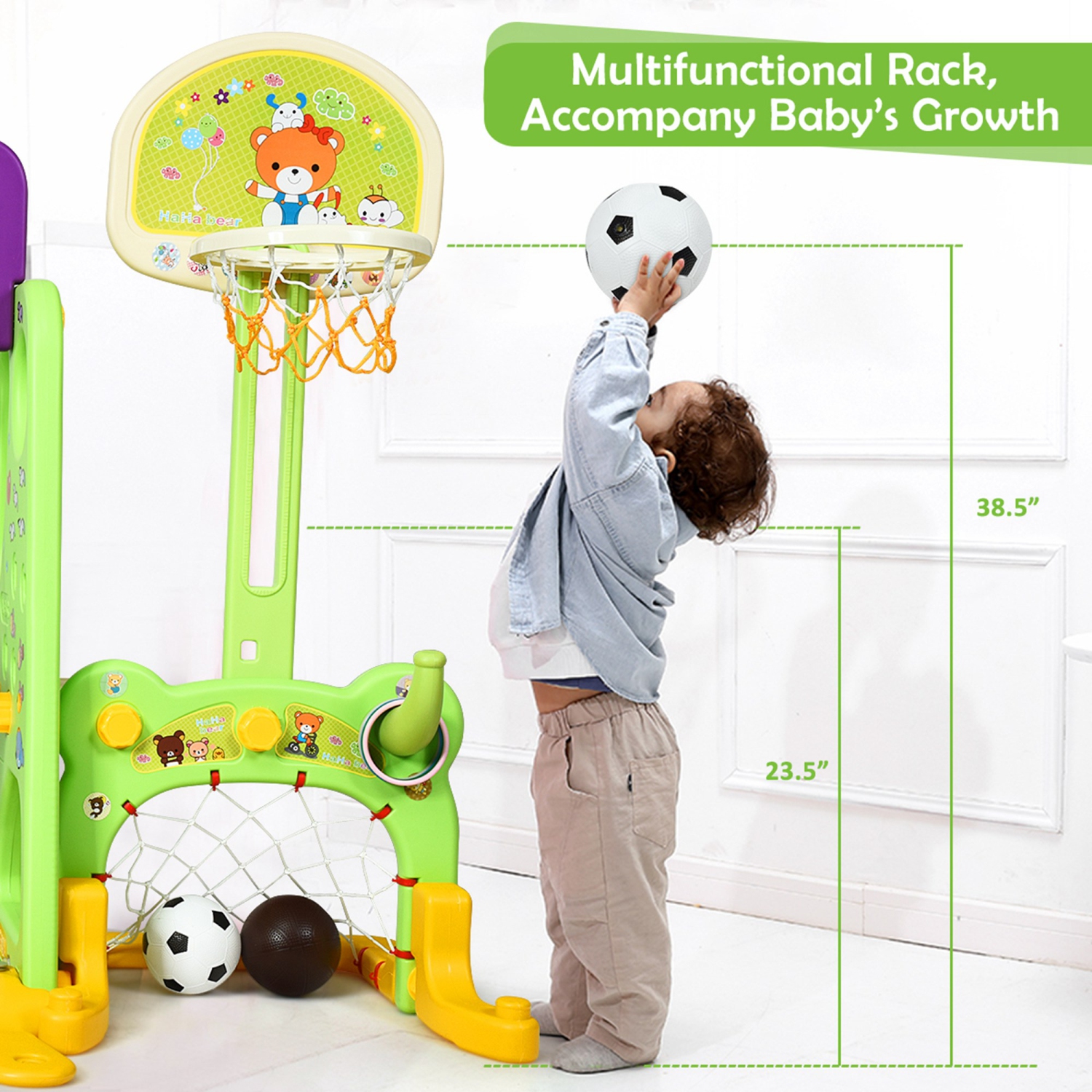 Costway 6 In 1 Toddler Climber and Swing Set w/ Basketball Hoop & Football Gate Backyard