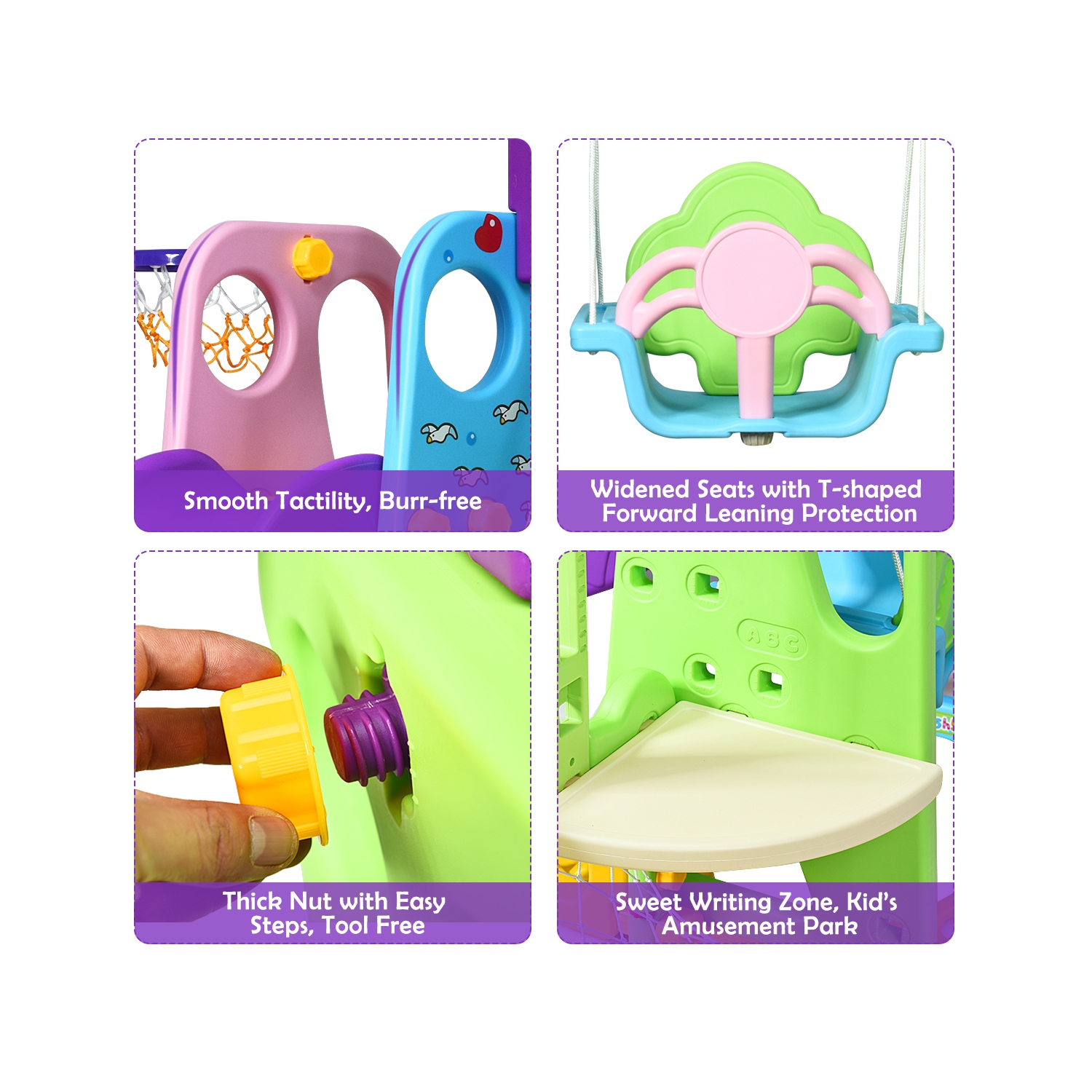 Costway 6 In 1 Toddler Climber and Swing Set w/ Basketball Hoop & Football Gate Backyard