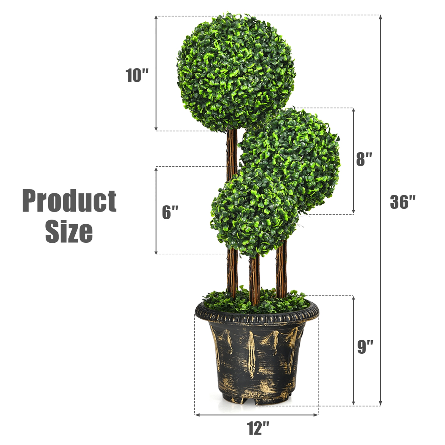 Costway 36" Artificial Topiary Triple Ball Tree Indoor Outdoor UV Resistant