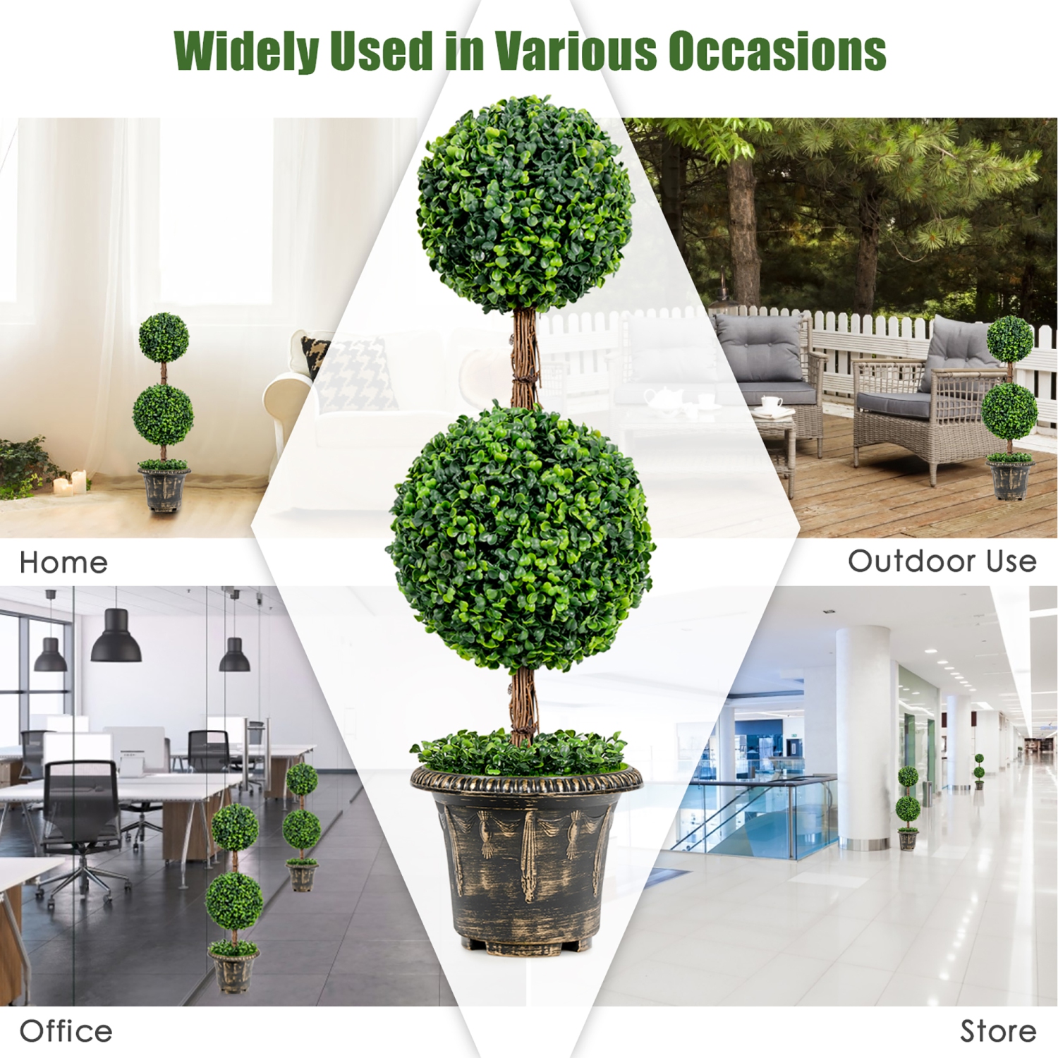 Costway 36" Artificial Topiary Double Ball Tree Indoor Outdoor UV Resistant