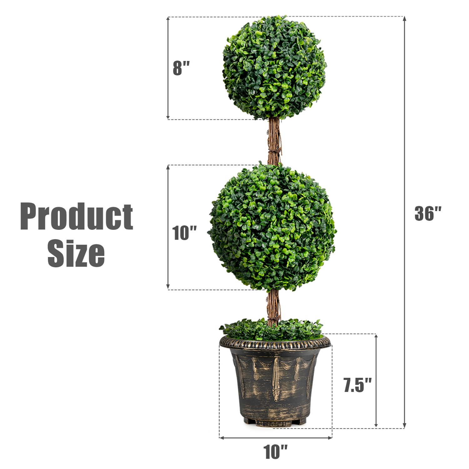 Costway 36" Artificial Topiary Double Ball Tree Indoor Outdoor UV Resistant