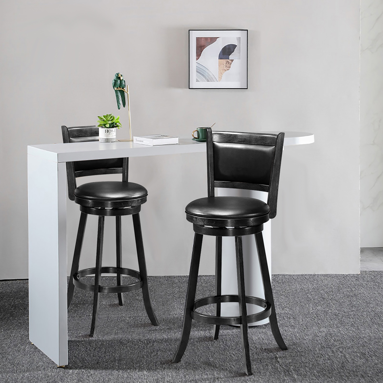 Costway Set of 2 29" Swivel Bar Height Stool Wood Dining Chair Barstool Black