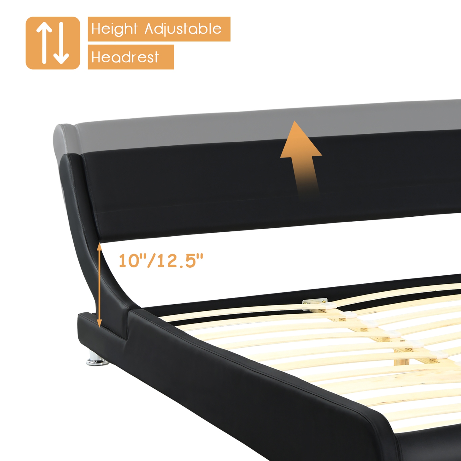 Costway Full Faux Leather Upholstered Platform Bed Adjustable Headboard Black