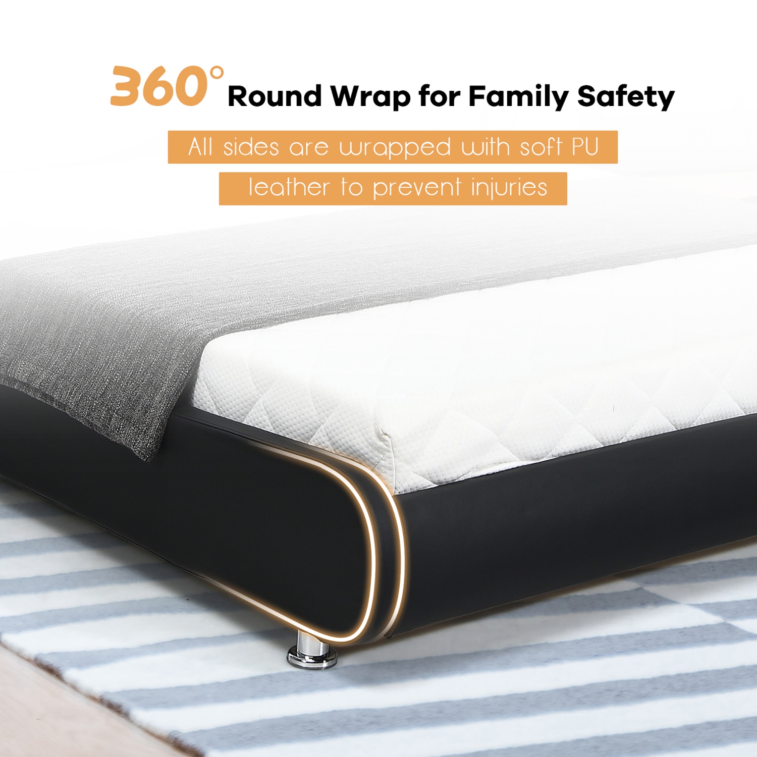 Costway Full Faux Leather Upholstered Platform Bed Adjustable Headboard Black