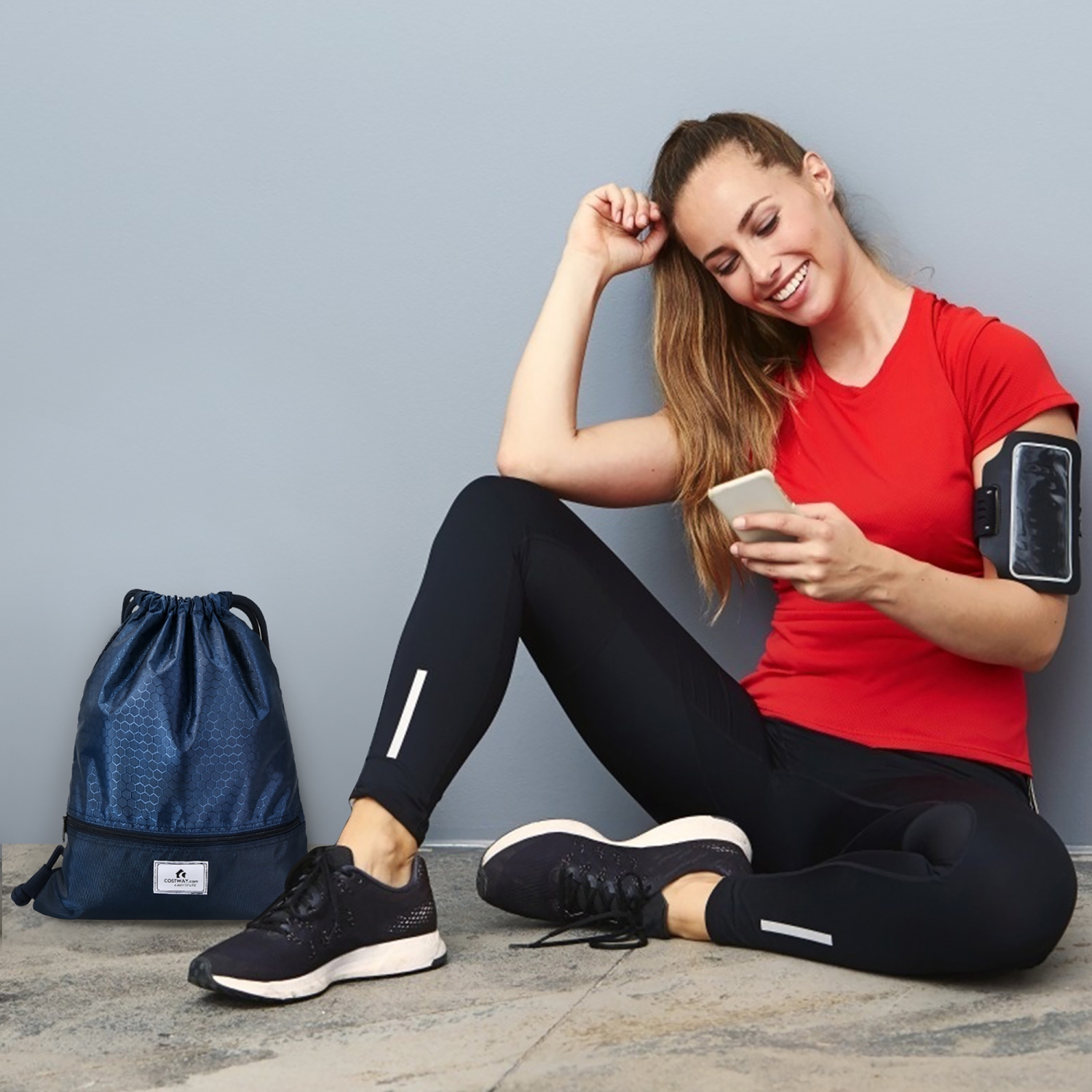 Sac à dos pliable à cordon et pochette à fermeture à glissière de Costway