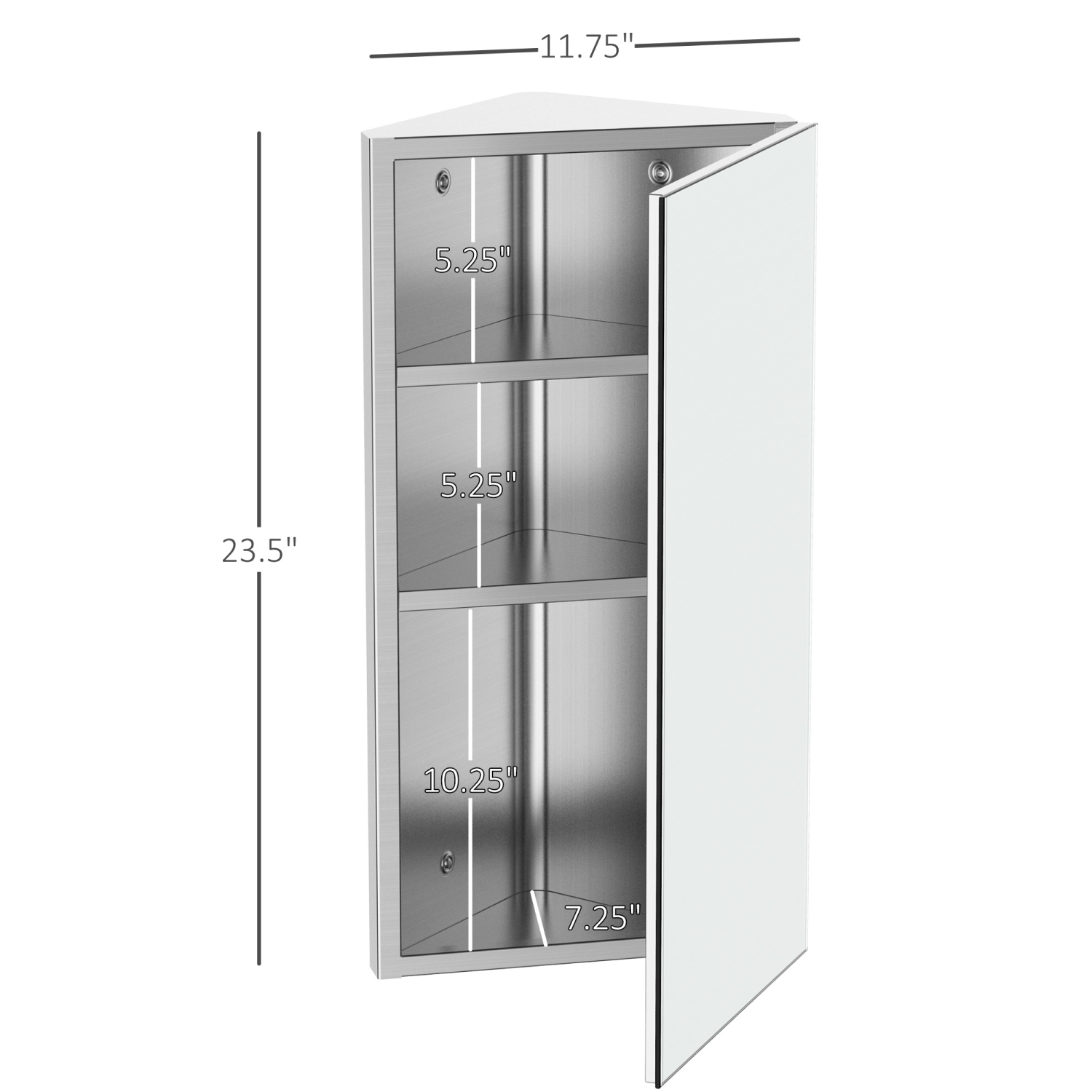 HOMCOM Wall mounted Bathroom Corner Mirror Storage Cabinet Stainless Steel with Single Door