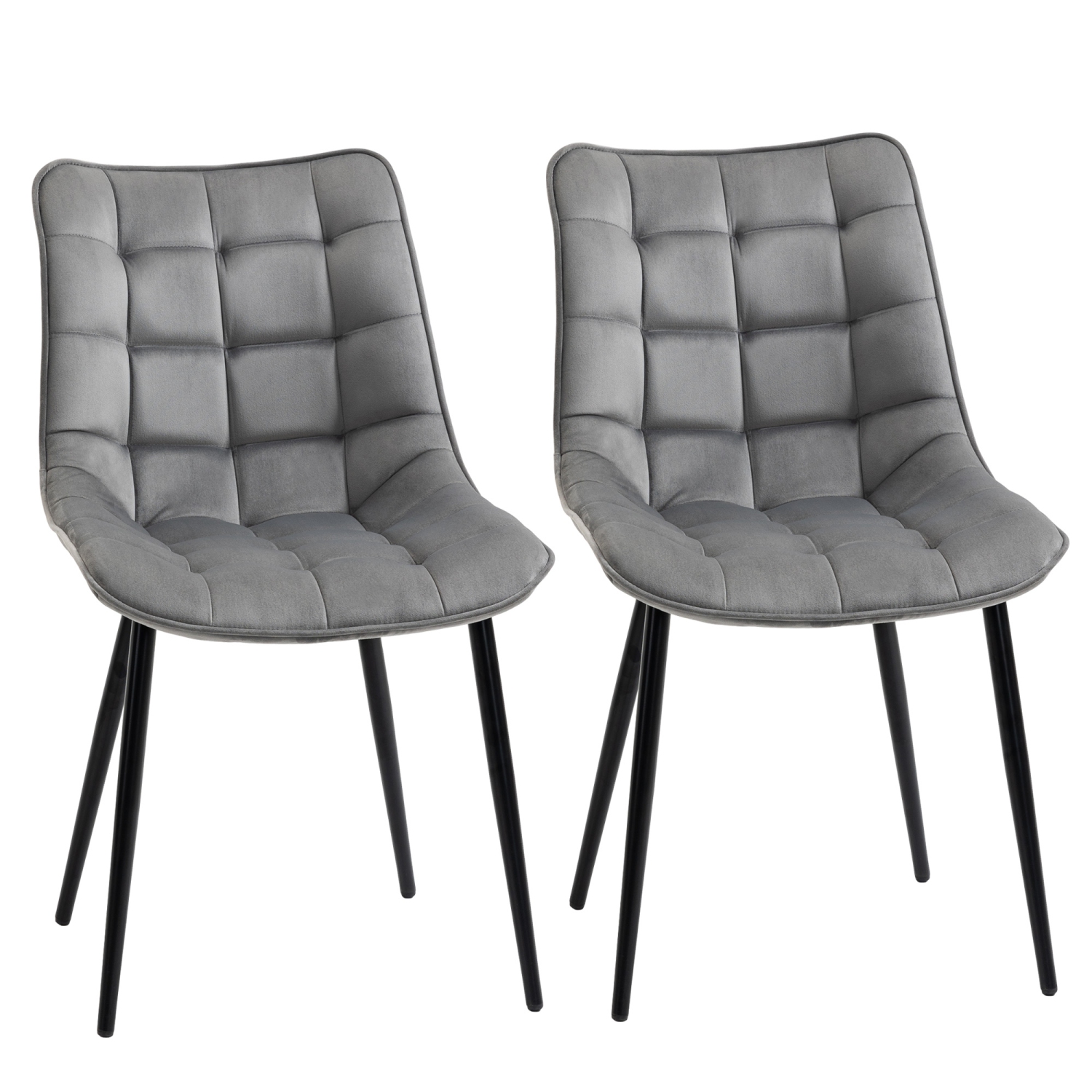 HOMCOM Modern Dining Chair Set of 2, Upholstered Accent Chairs, Soft Velvet-Touch Kitchen Chairs with Metal Legs for Living Room, Grey