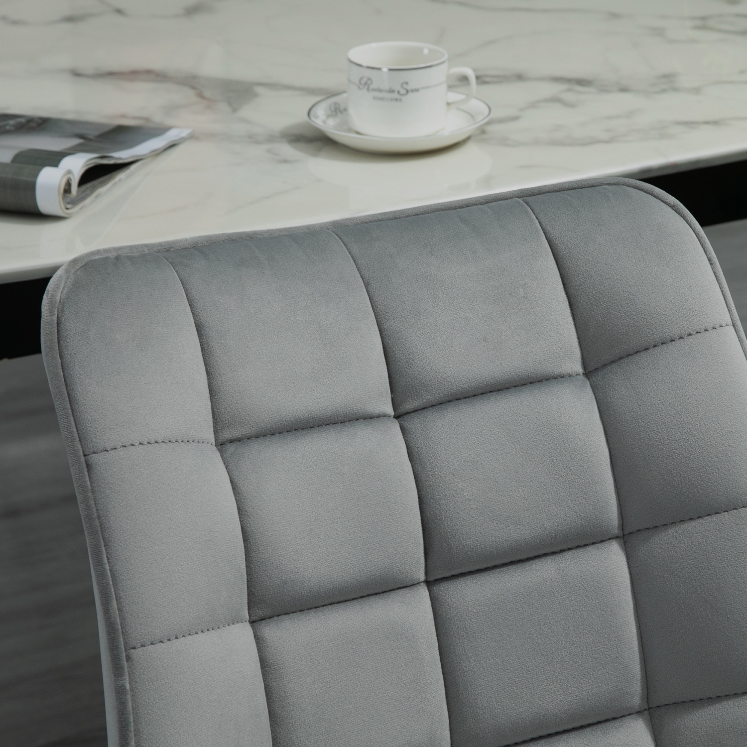 HOMCOM Modern Dining Chair Set of 2, Upholstered Accent Chairs, Soft Velvet-Touch Kitchen Chairs with Metal Legs for Living Room, Grey