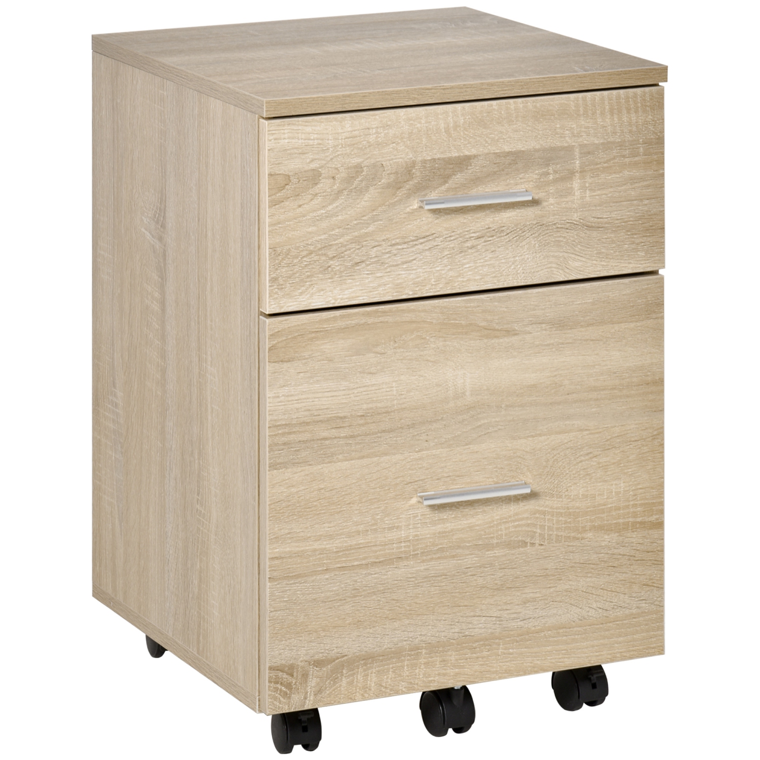 Vinsetto Vertical Filing Cabinet with Wheels, 2-Drawer Mobile File Cabinet, Office Storage Cabinet for Letter or A4 File, Study Home Office, Natural
