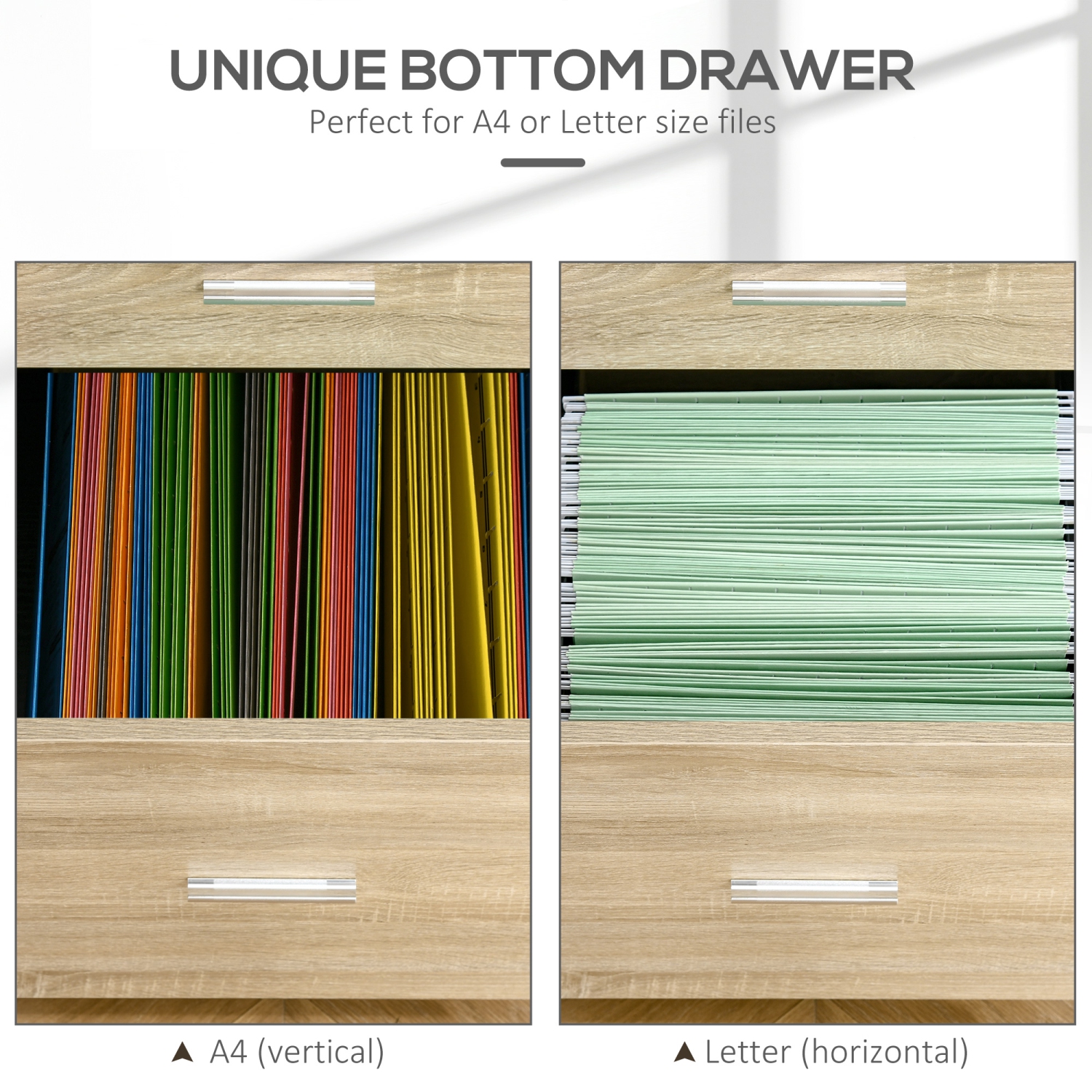 Vinsetto Vertical Filing Cabinet with Wheels, 2-Drawer Mobile File Cabinet, Office Storage Cabinet for Letter or A4 File, Study Home Office, Natural