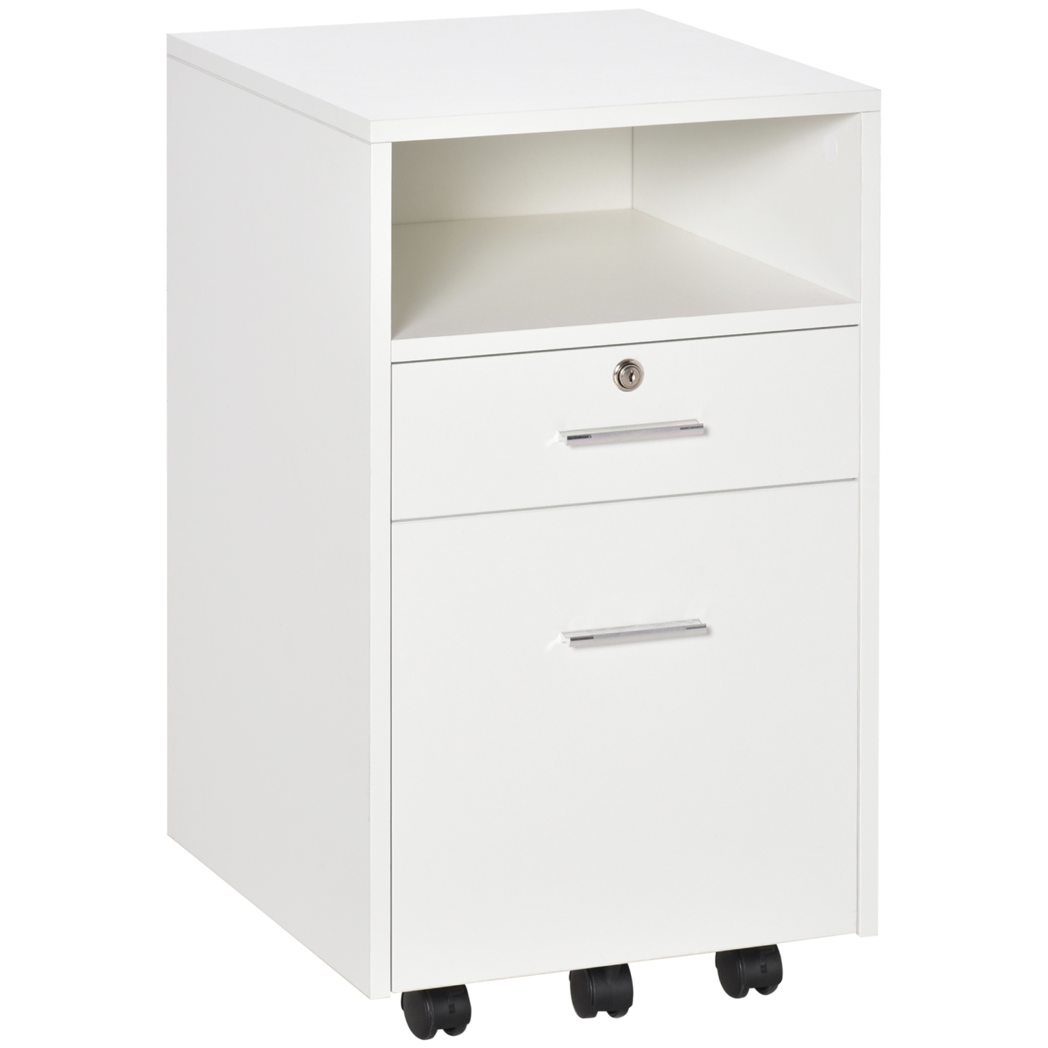 Vinsetto 2 Drawer Filing Cabinet with Lock, Vertical File Cabinet with Wheels, Mobile Office Cabinet for A4, Letter Size, White