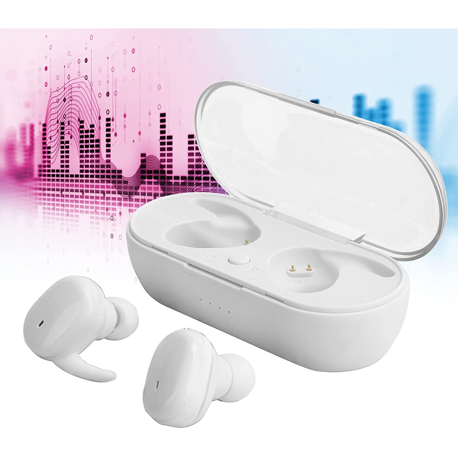 Wireless Earbuds Bluetooth Headphones Touch Control Stereo HiFi Sports Headset Built-in Mic Portable Charger case for iPhone Samsung Huawei iOS Android Cellphones (White)