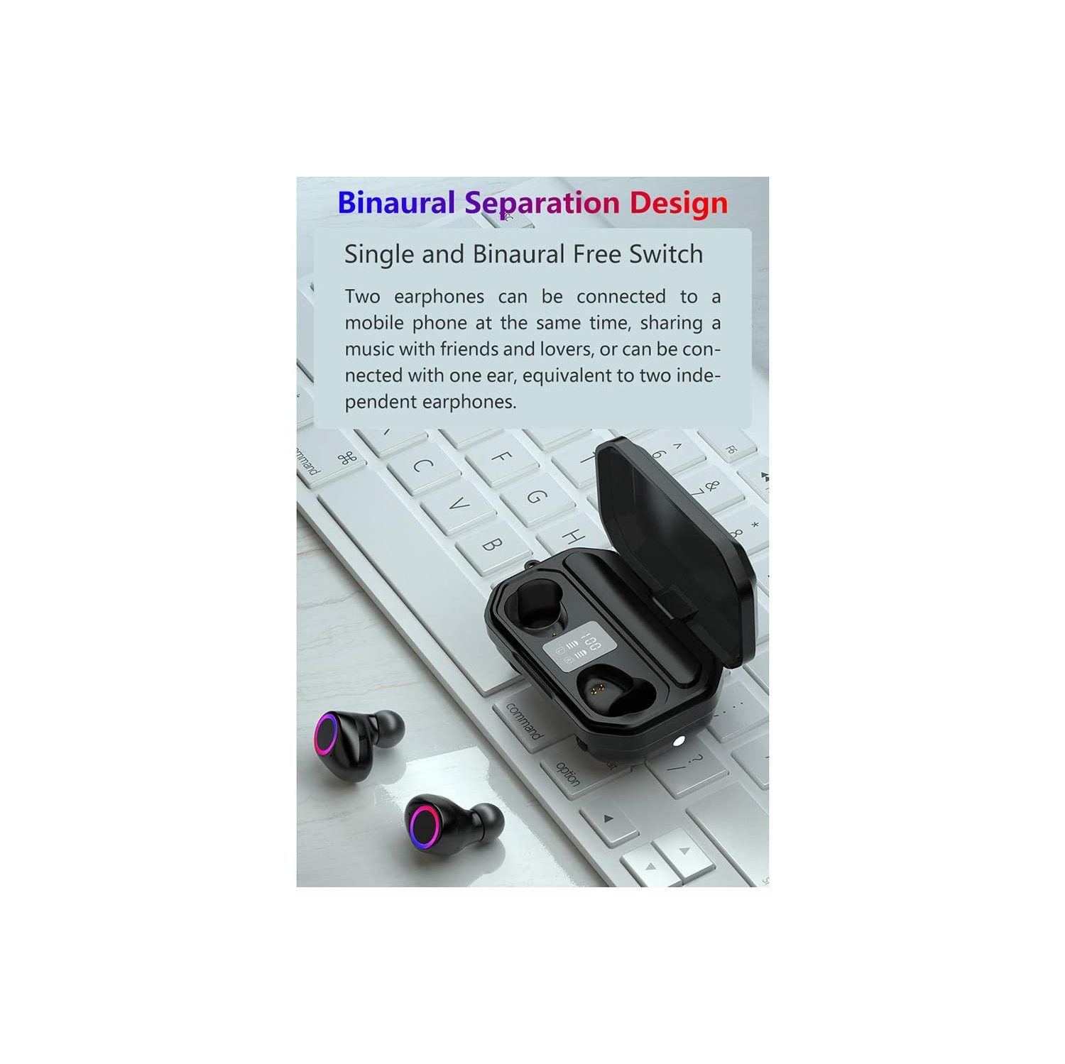 Wireless Earbuds, Bluetooth 5.0 Earphones Earbuds TWS Sport Headset Noise Cancel LED Display Waterproof, Suitable for iPhone Android Sports