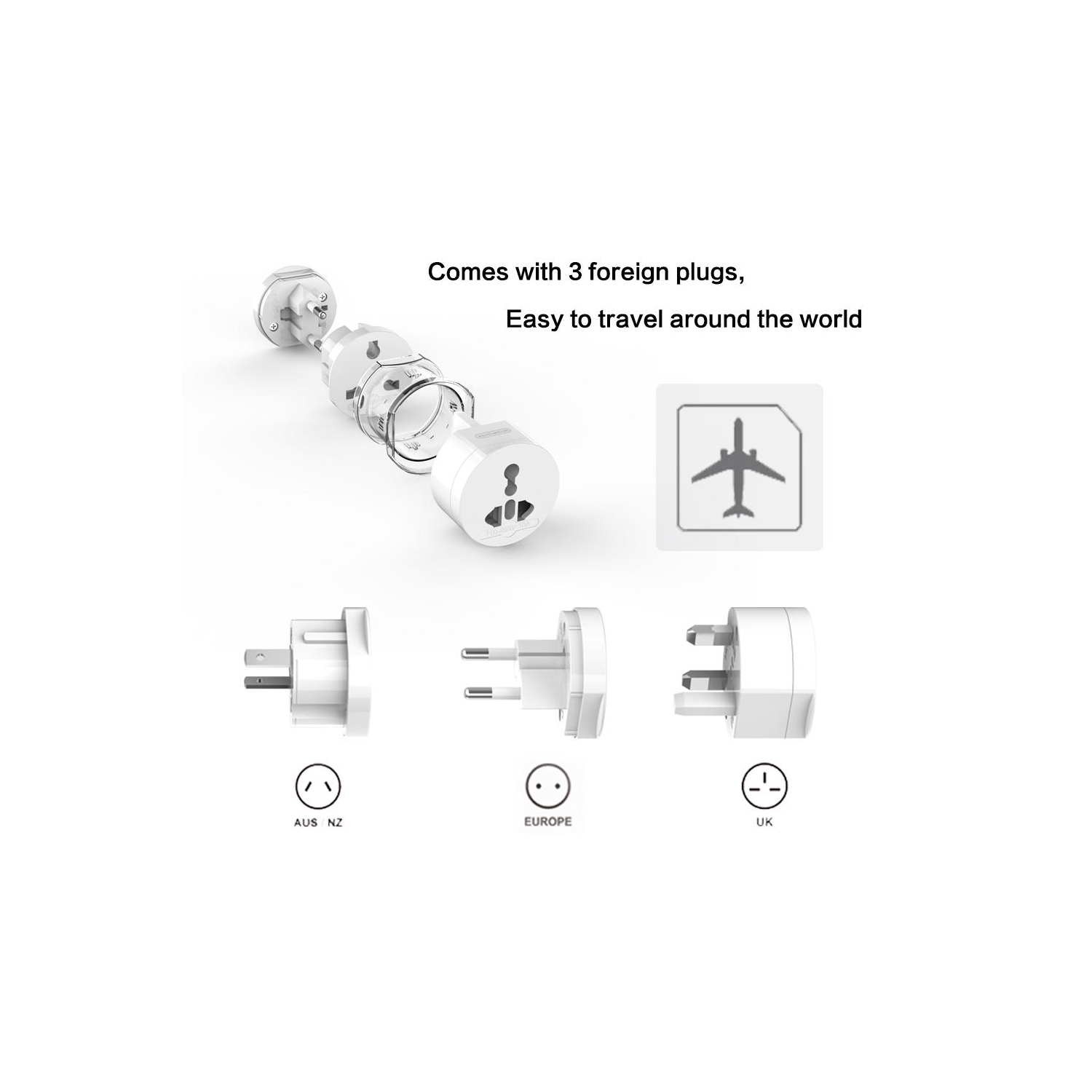 Adaptateur de prise électrique universelle UTA, convertisseur de puissance de voyage, sortie tout-en-un, utilisation mondiale pour US/ UK/ EU/ AU