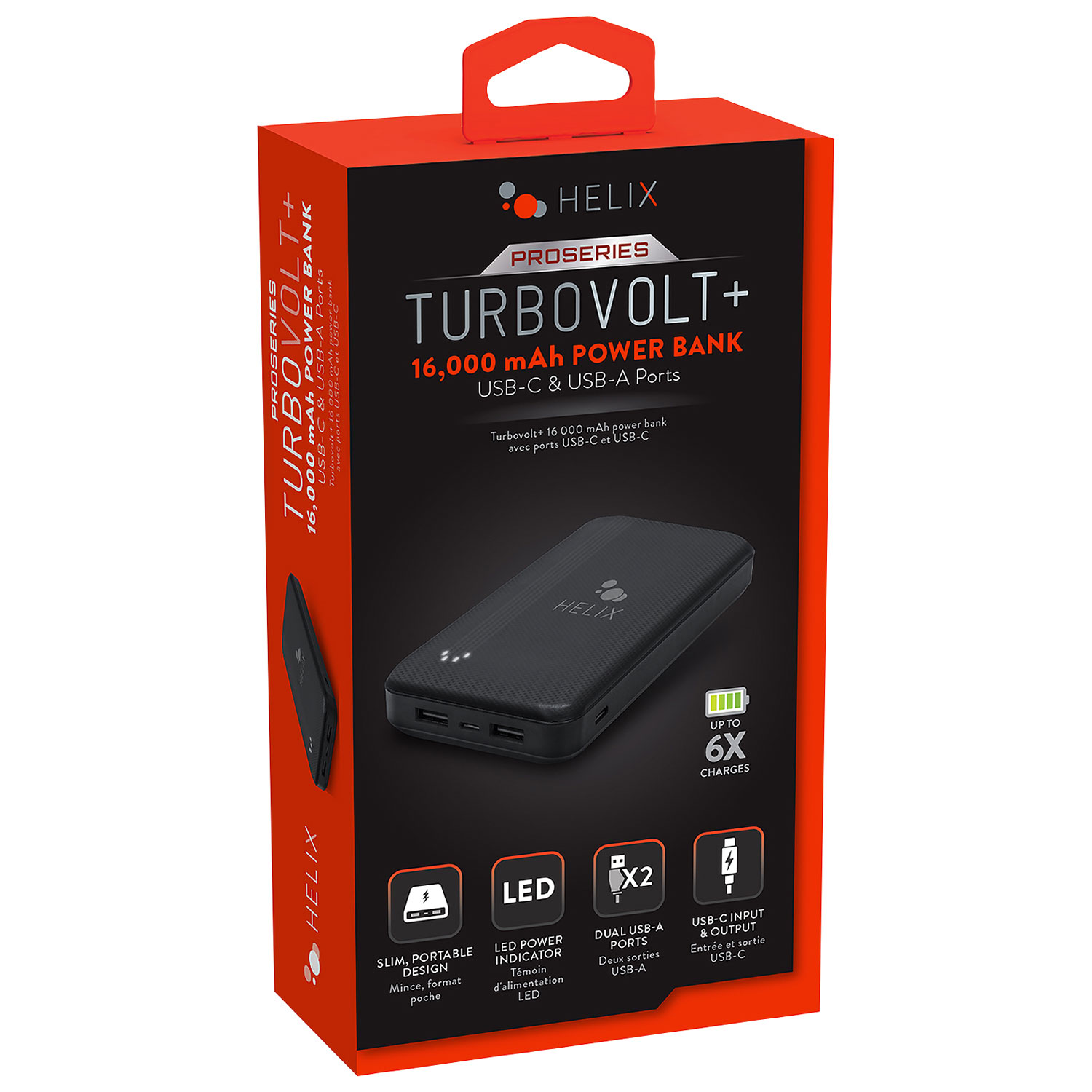 Chargeur portable de 15000 mAh TurboVolt+ de Helix - Noir