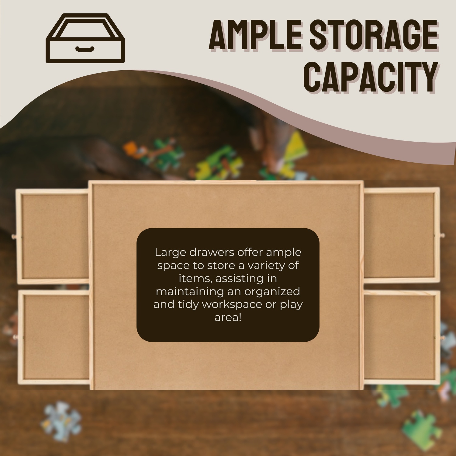 Casse-tête de luxe en bois de 1 500 pièces avec 4 tiroirs de Mind Games - 34,6 x 26 po - Brun clair