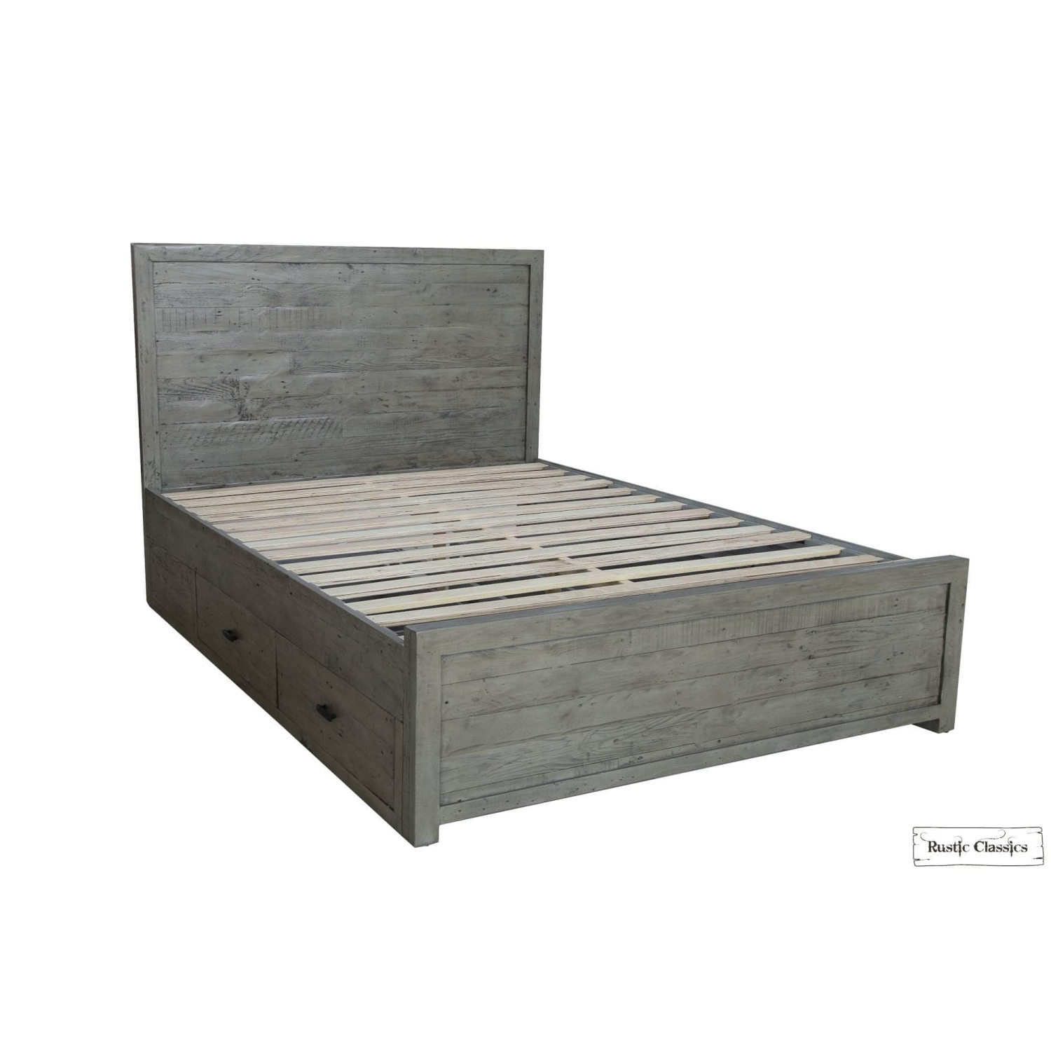 Rustic Classics Whistler Reclaimed Wood Platform Bed with 4 Storage Drawers in Grey