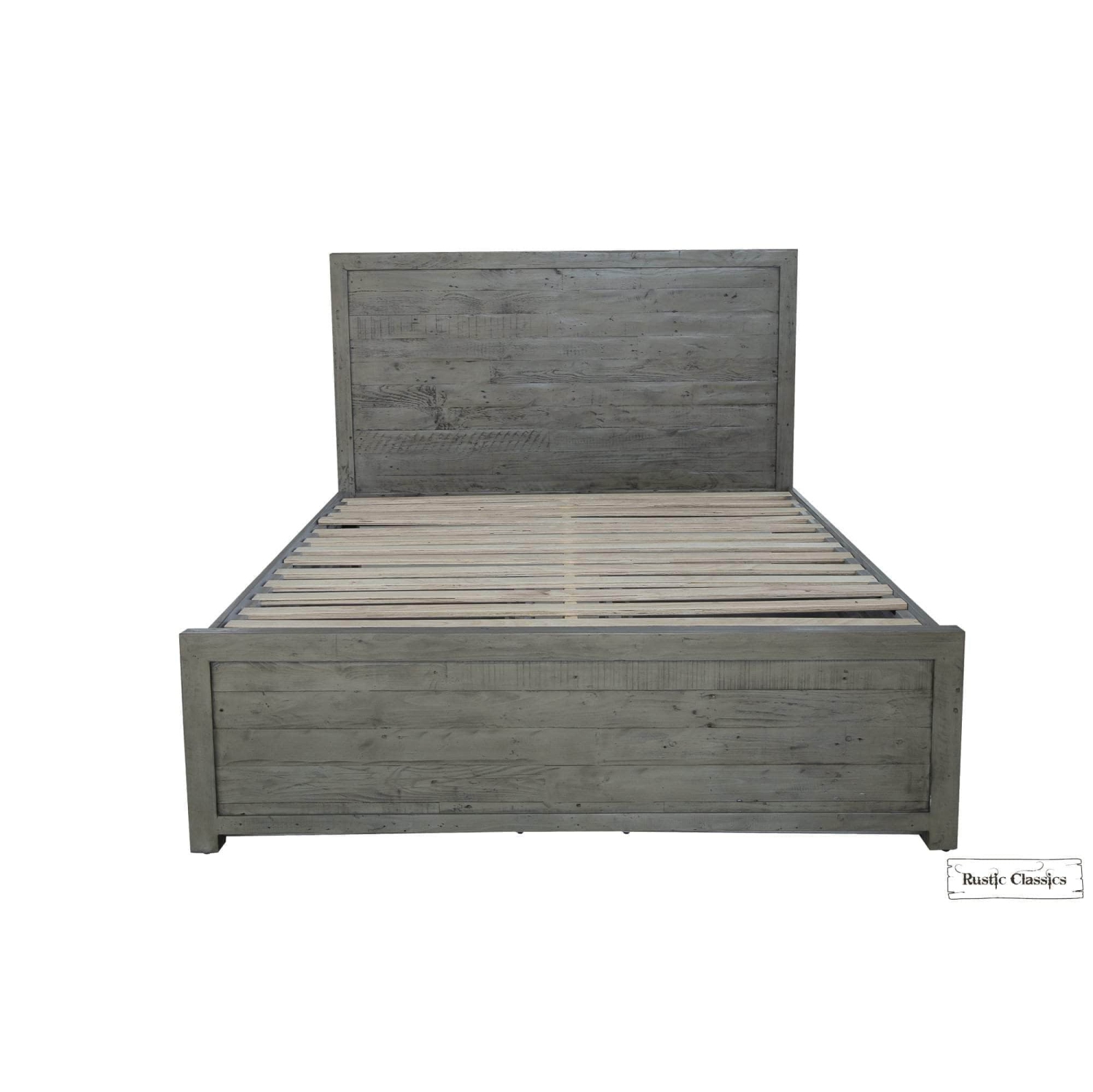 Rustic Classics Whistler Reclaimed Wood Platform Bed with 4 Storage Drawers in Grey