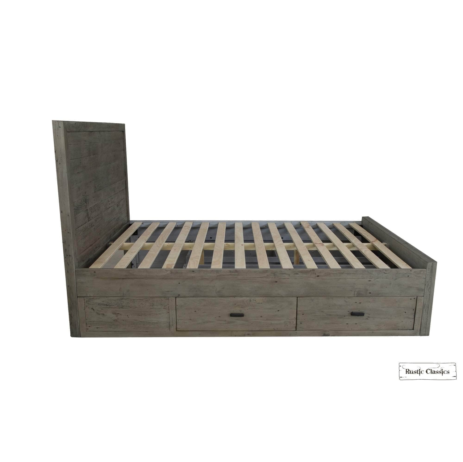 Rustic Classics Whistler Reclaimed Wood Platform Bed with 4 Storage Drawers in Grey