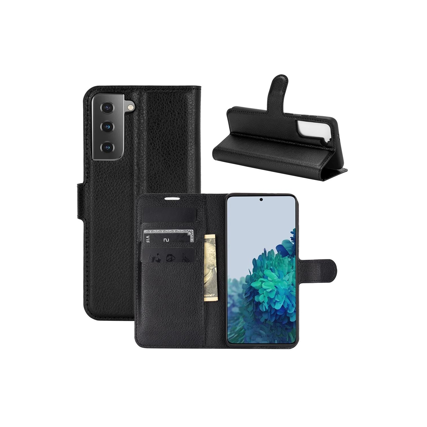 PANDACO Red Leather Wallet Case for Samsung Galaxy S21+