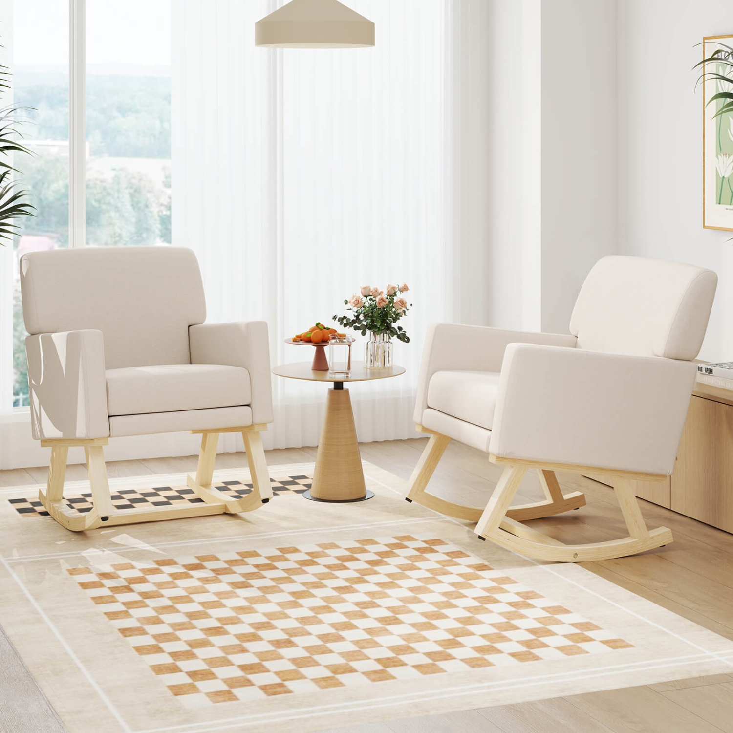 Costway Mid Century Fabric Rocking Chair Upholstered Accent Armchair Lounge Chair