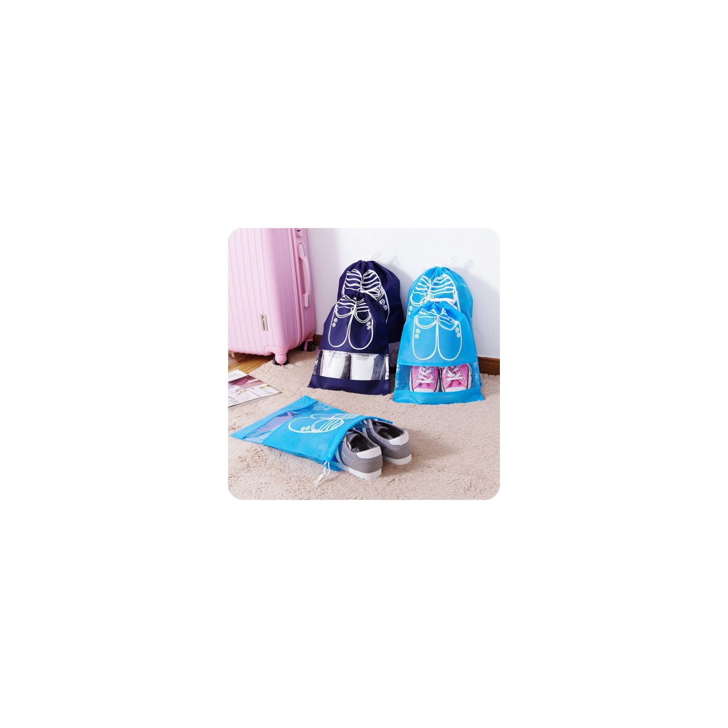 ISTAR 10PCS Travel Shoe Bags Non-Woven Storage with Rope for Men and Women Large Shoes Pouch Packing Organizers, Blue