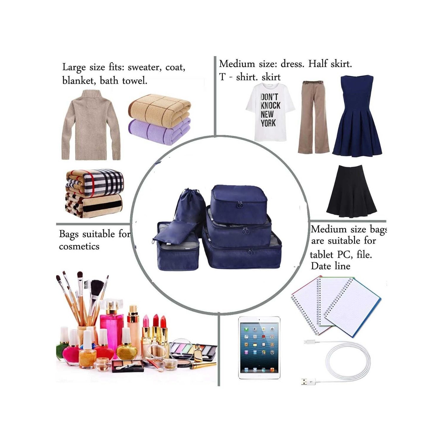 ISTAR 6Pcs/Set Travel Storage Bag , Set of Luggage Organizer with Laundry Bag