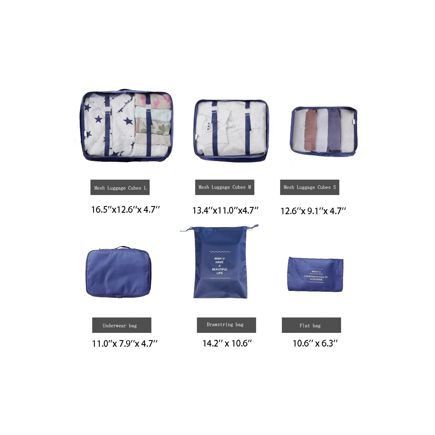 ISTAR 6Pcs/Set Travel Storage Bag , Set of Luggage Organizer with Laundry Bag