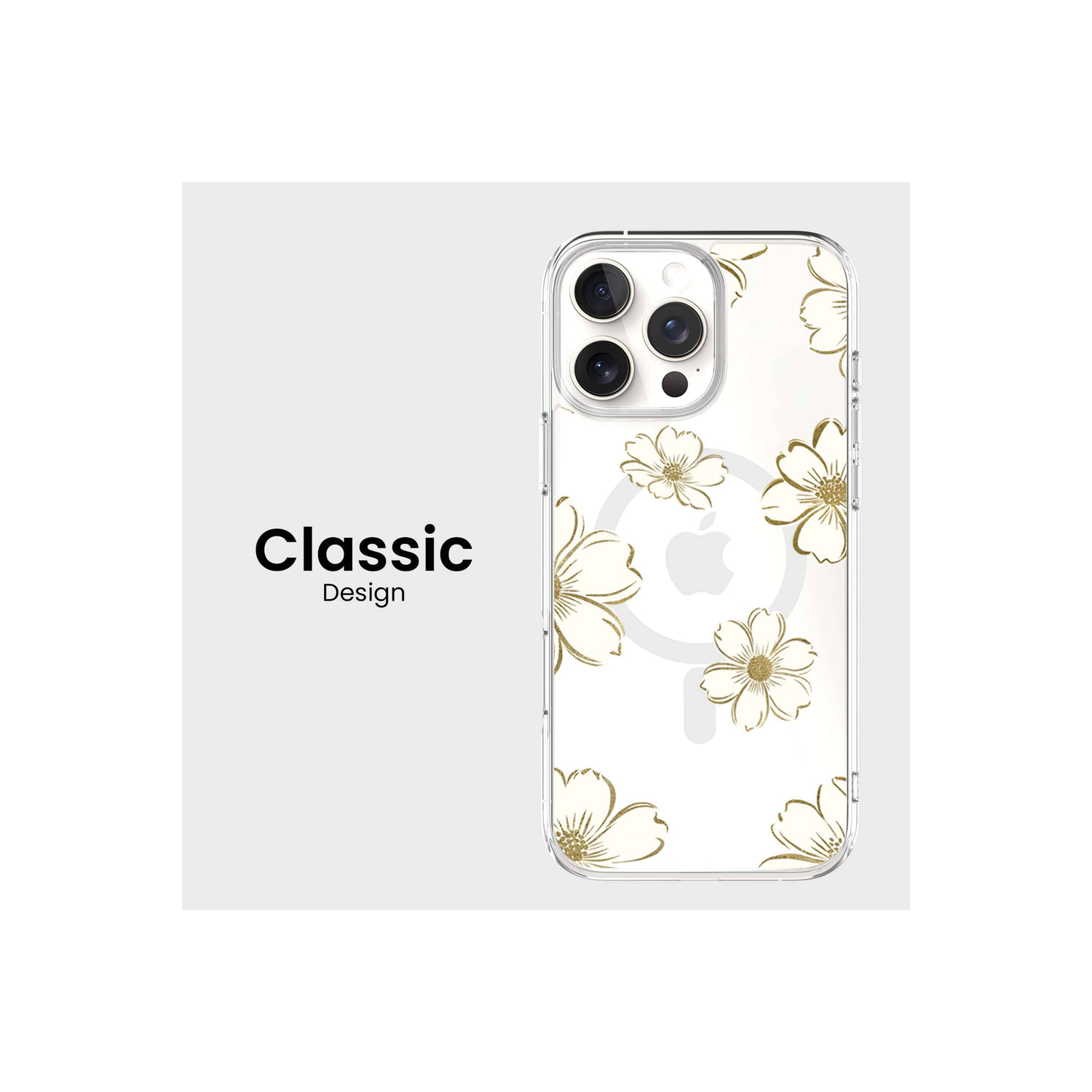 Étui transparent avec motif doré MagSafe pour iPhone 16 Pro