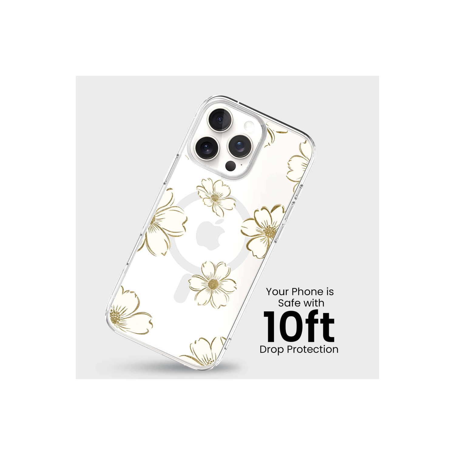 Étui transparent avec motif doré MagSafe pour iPhone 16 Pro