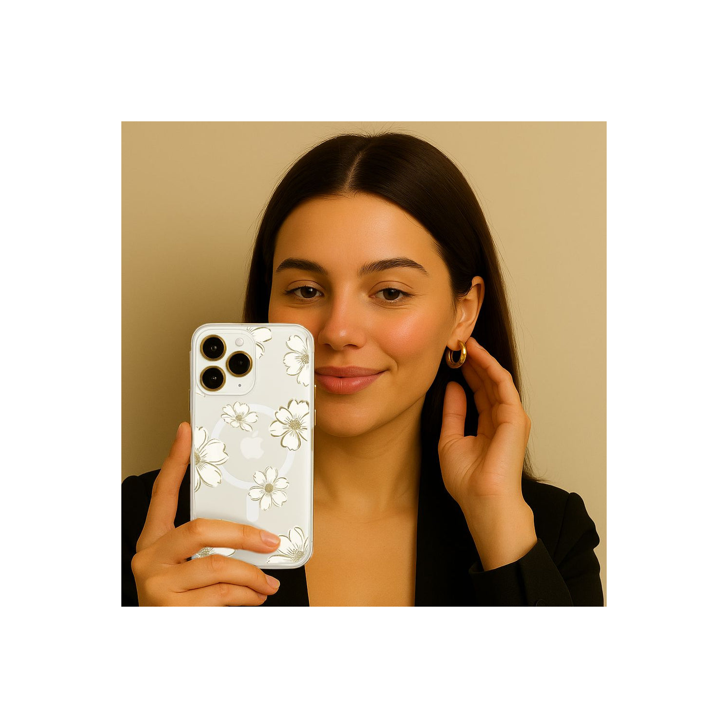 Étui transparent avec motif doré MagSafe pour iPhone 16 Pro