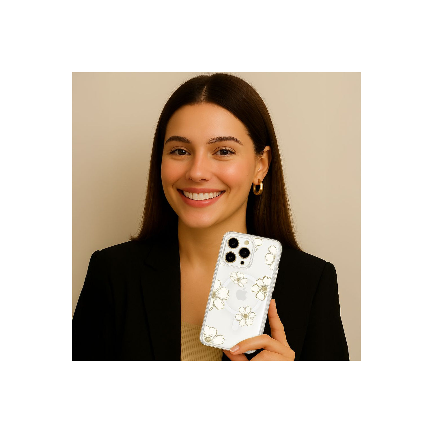 Étui transparent avec motif doré MagSafe pour iPhone 16 Pro