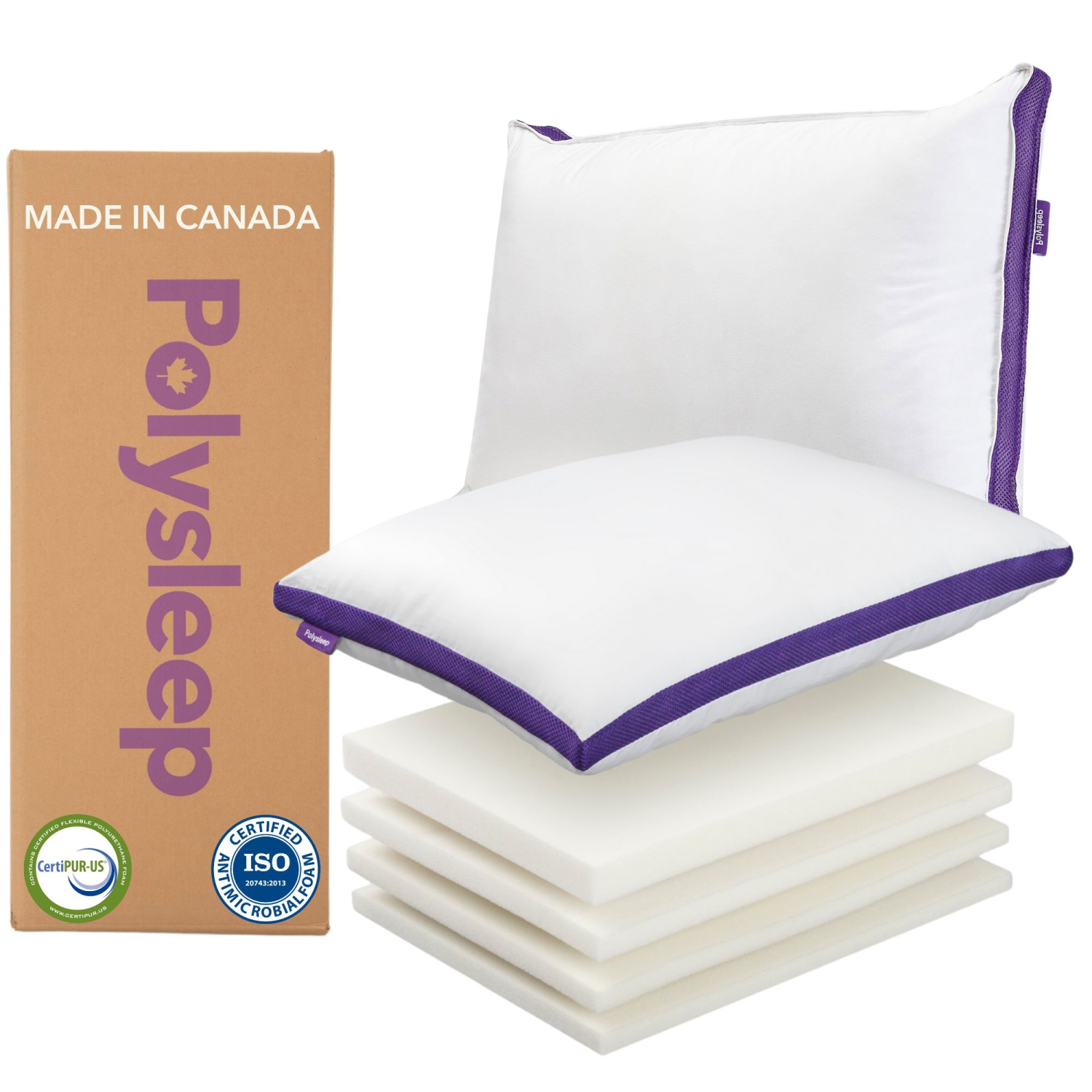 Polysleep Antimicrobial Memory Foam Pillow - Hypoallergenic Adjustab le Neck & Body Bed Pillows, Medical Grade Cooling Memory Foam, 100% Washable Cotton Case - 2-pack King Size