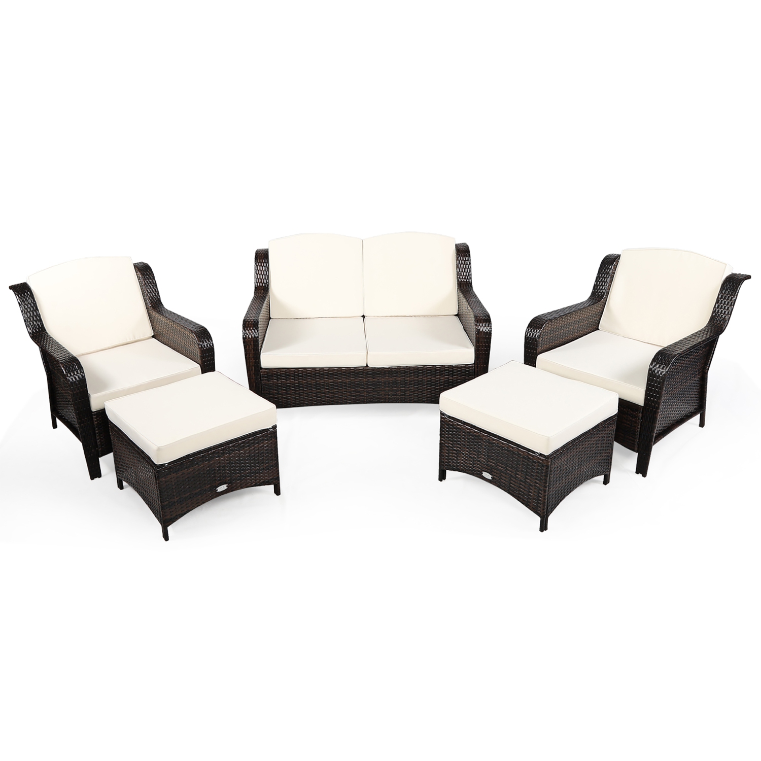 Costway 5PCS Patio Rattan Furniture Set Loveseat Sofa Ottoman W/Cushion