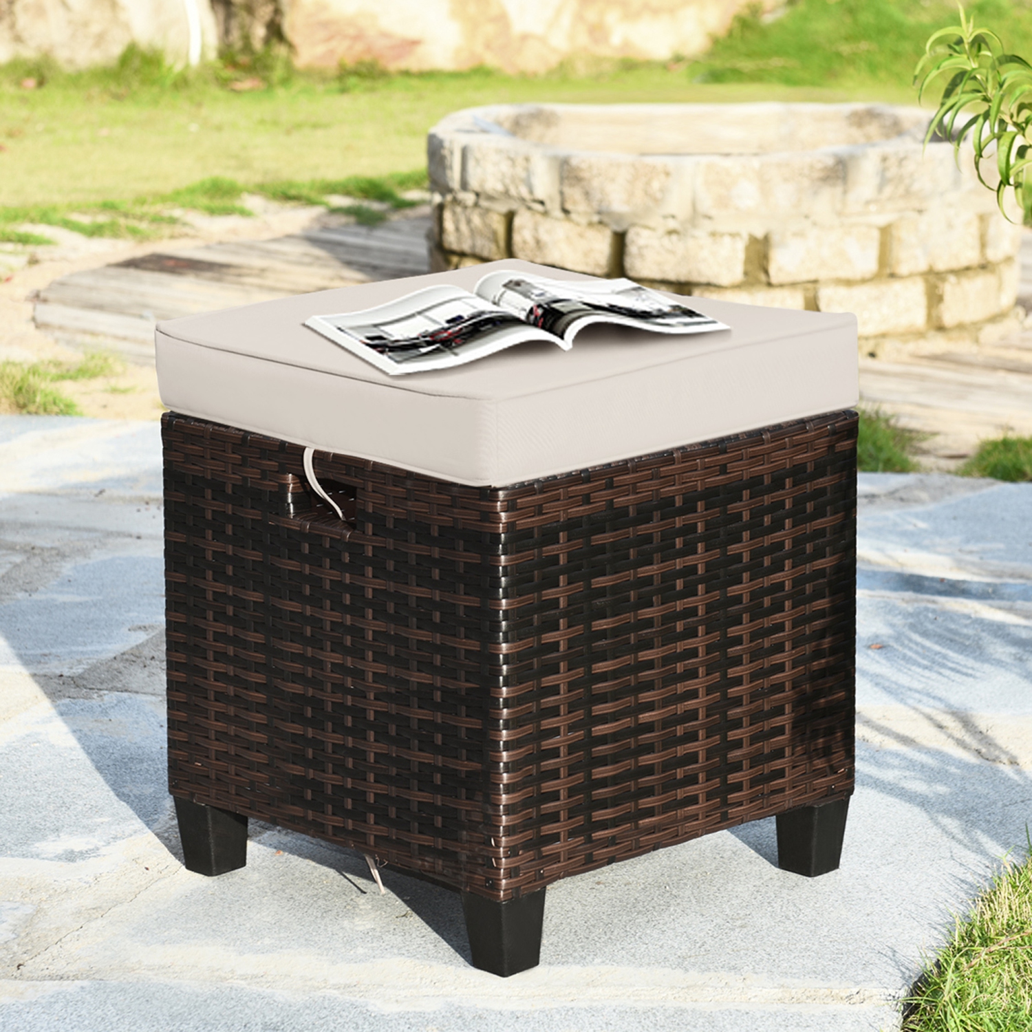 Lot de 2 repose-pieds en rotin Patio pouf extérieur avec coussin marque Gymax