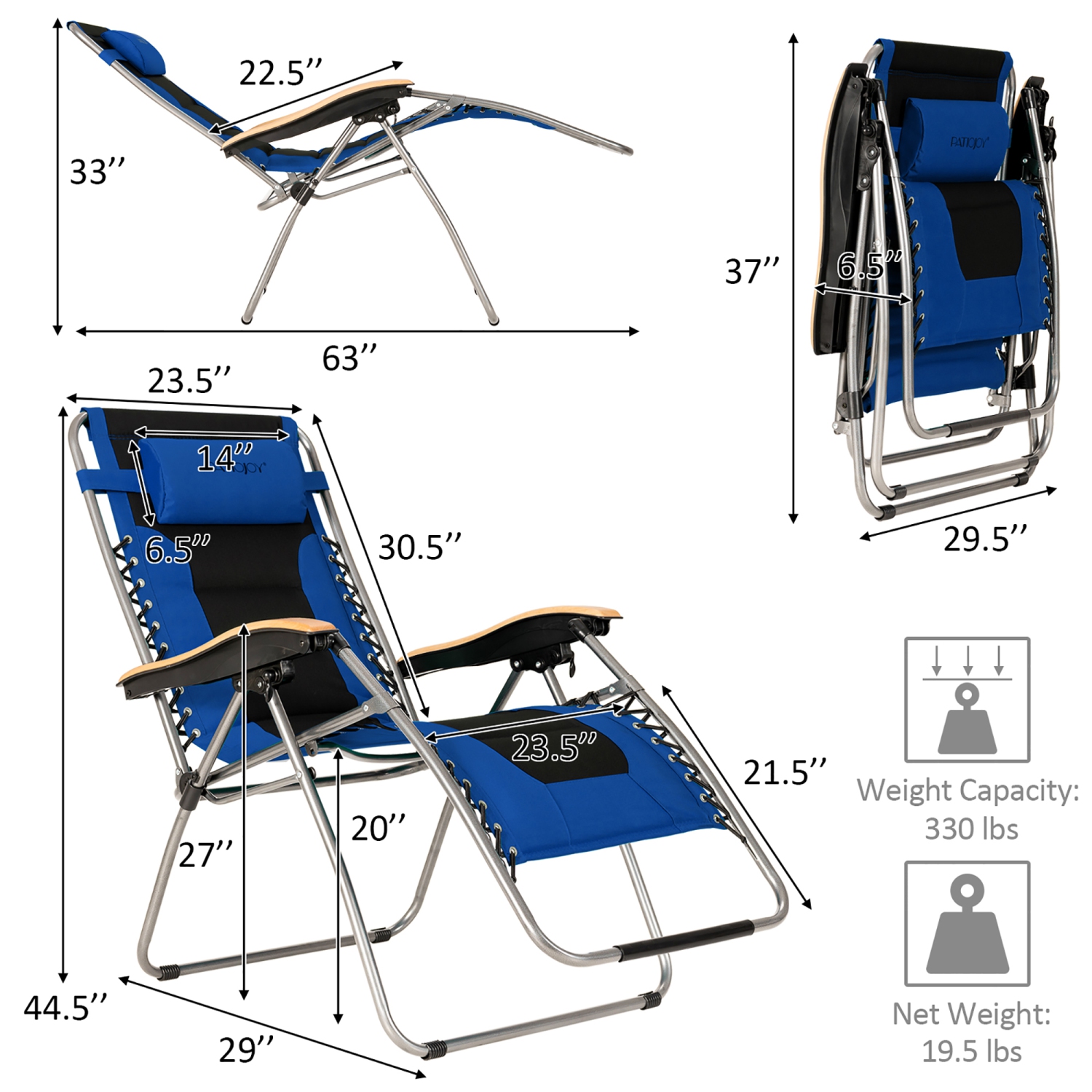 Costway Padded Zero Gravity Lounge Chair Oversize Folding Adjustable