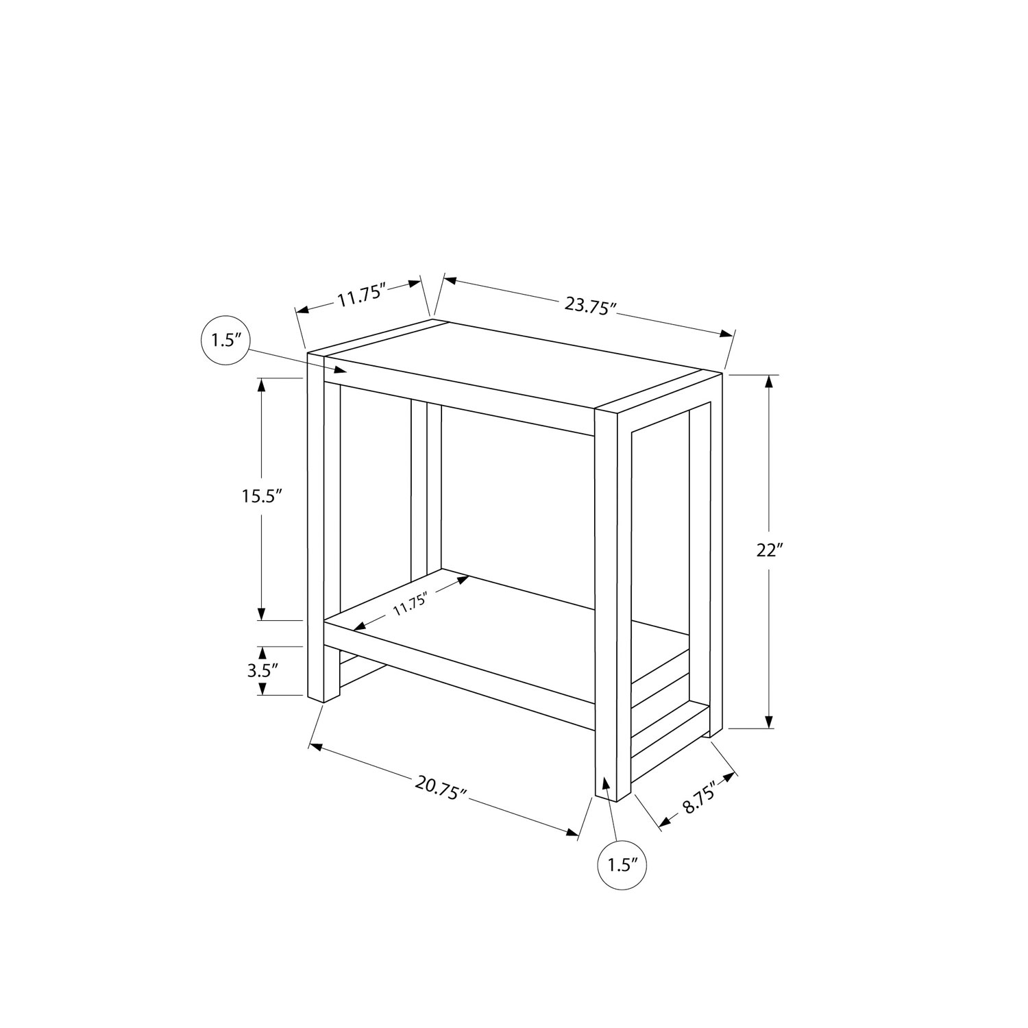 Table de bout rectangulaire contemporaine de Monarch - Noir