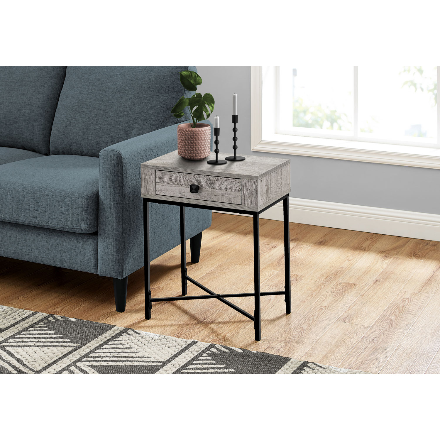 Monarch Contemporary Rectangular End Table - Grey/Black Metal