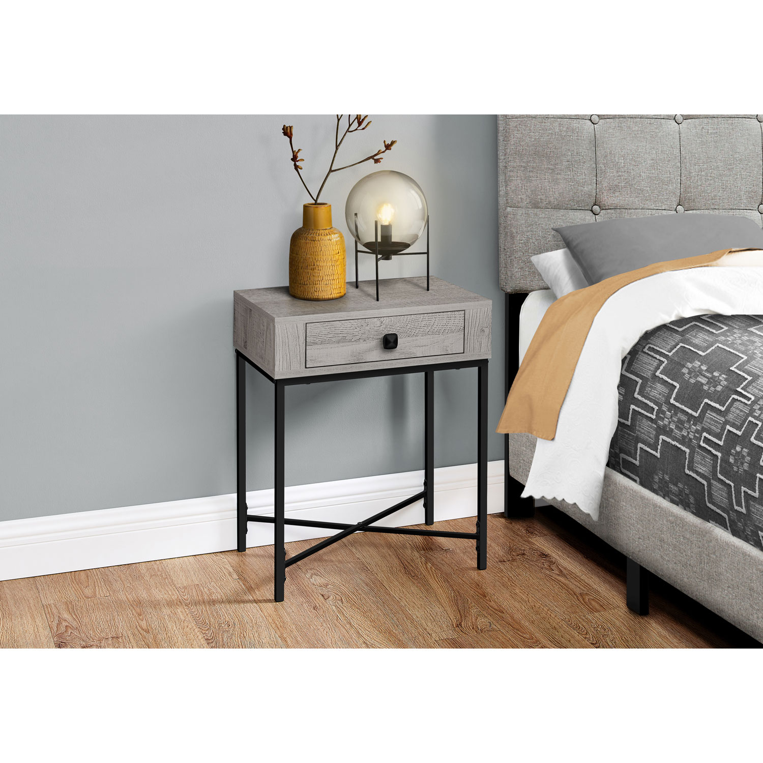 Monarch Contemporary Rectangular End Table - Grey/Black Metal