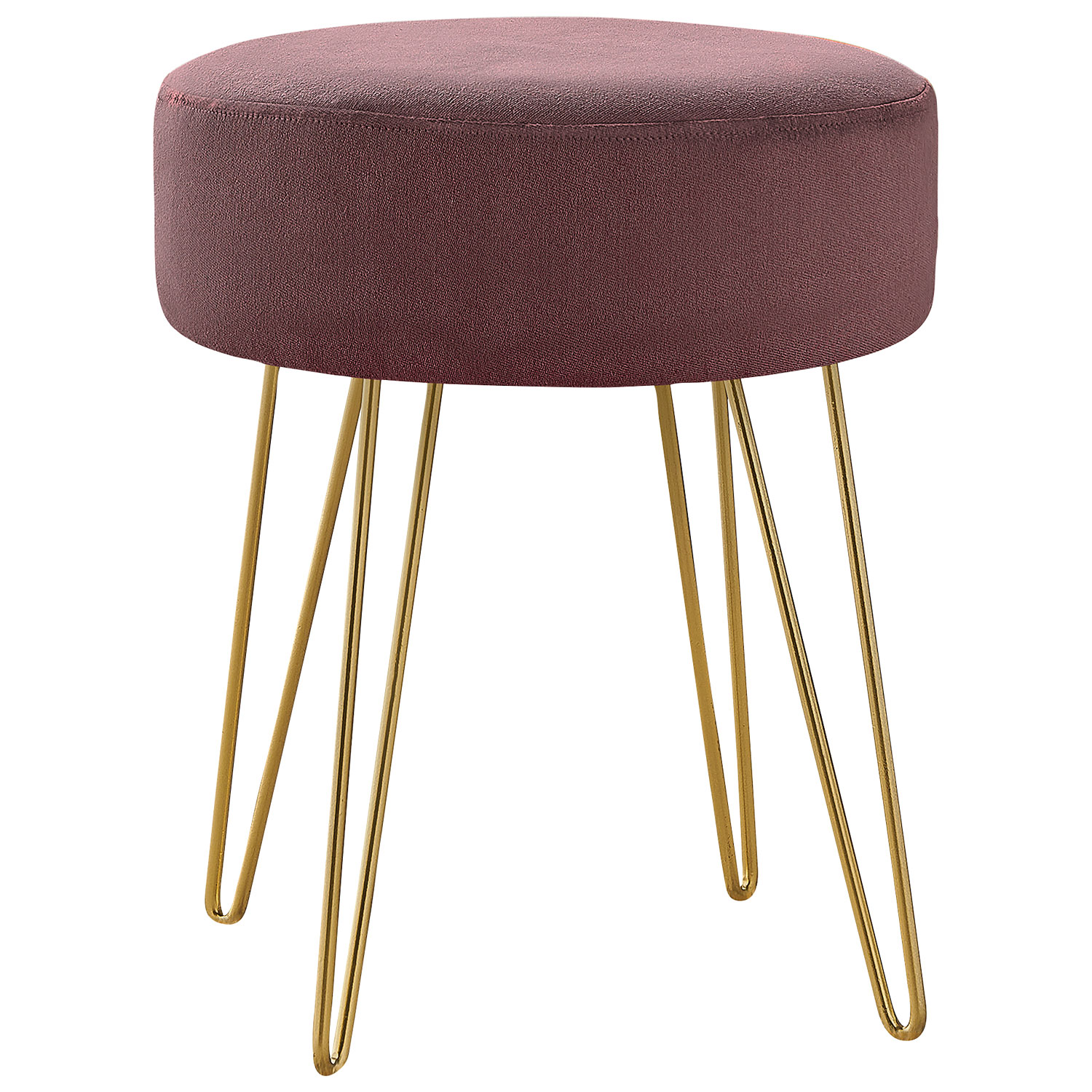 Monarch Round Hairpin-Leg Fabric Ottoman - Plum/Gold