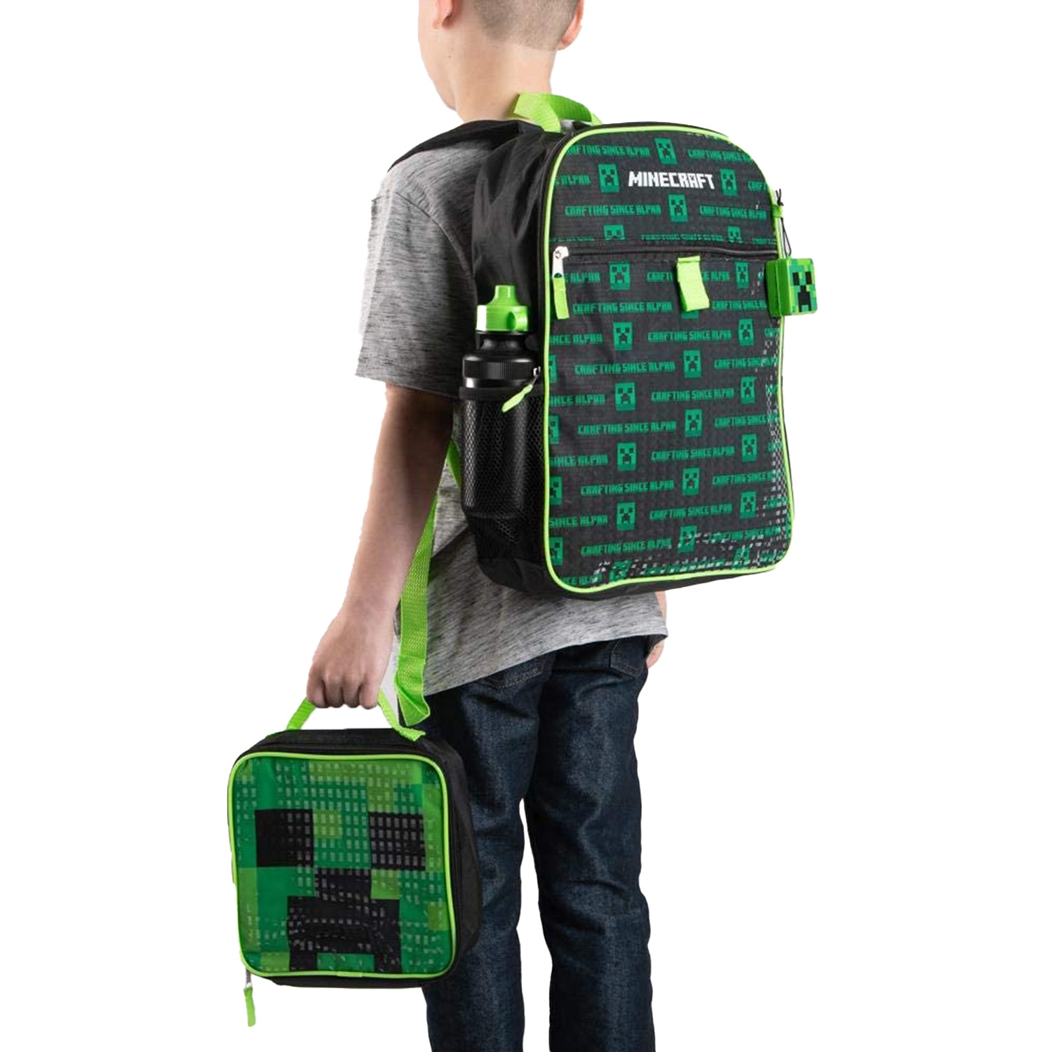 Minecraft Creeper 5 Piece Kids Backpack Set