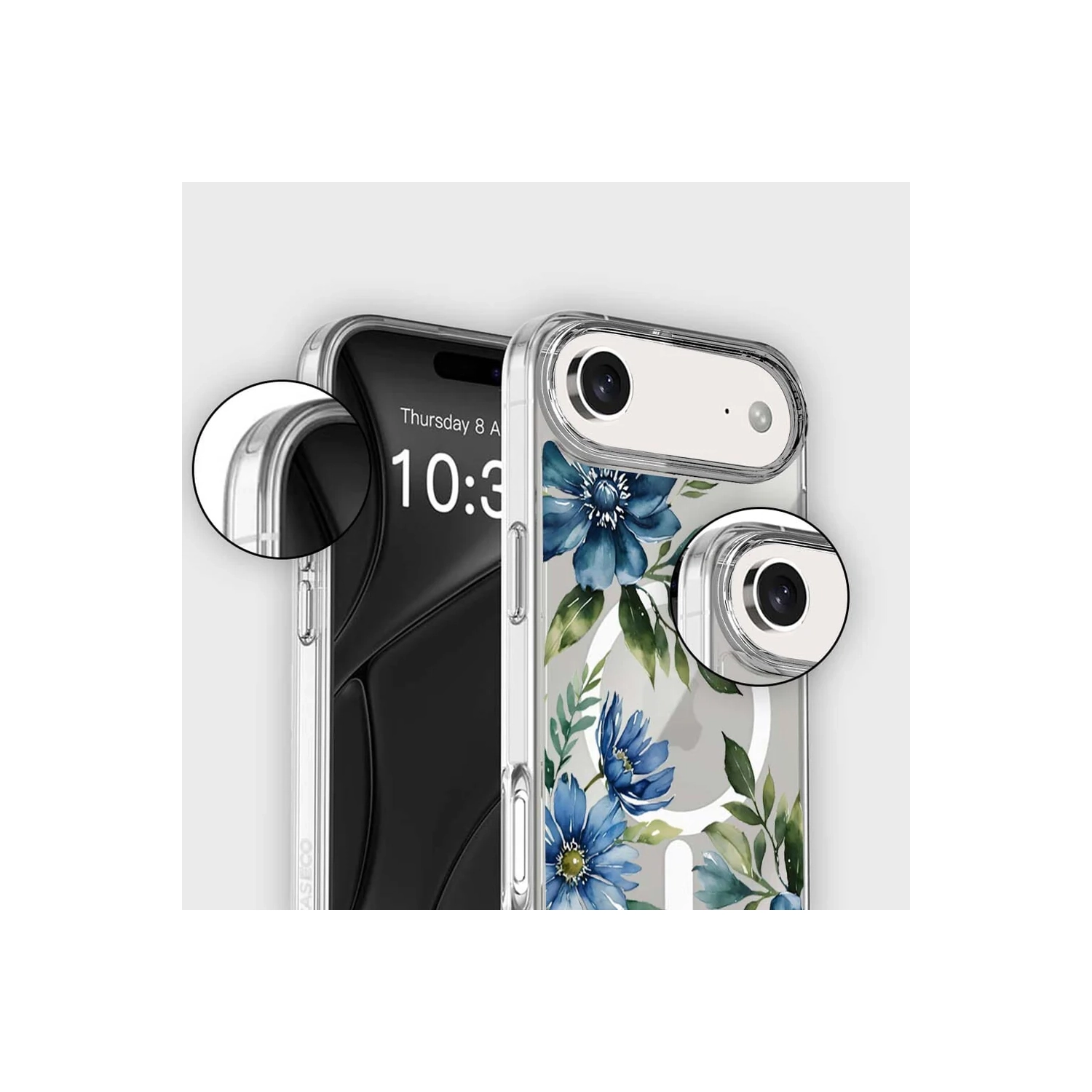 iPhone Air Blue Floral Clear Case With MagSafe