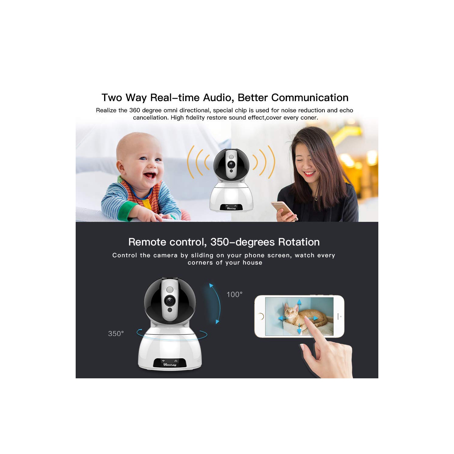 Vimtag P2P Wireless Indoor Camera 4MP, 2 way talk, support 128G microSD