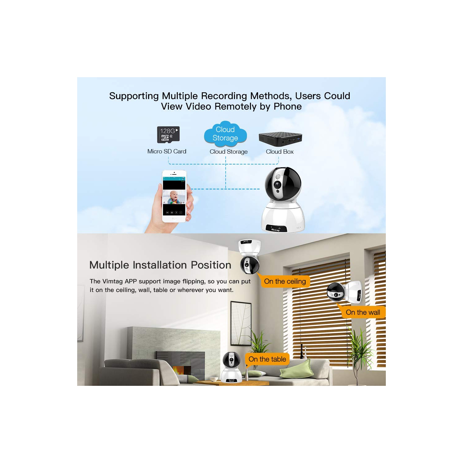 Vimtag P2P Wireless Indoor Camera 4MP, 2 way talk, support 128G microSD