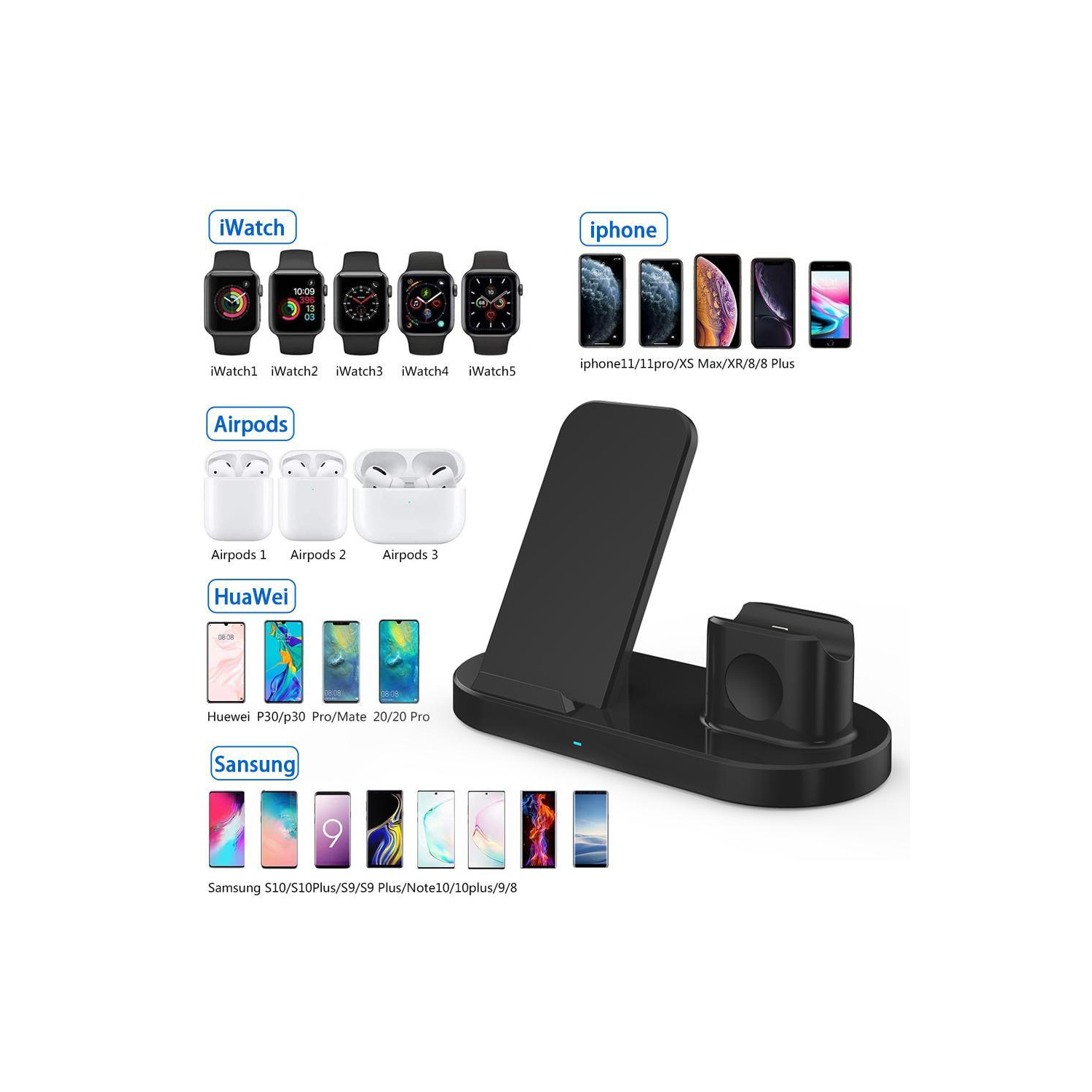 15W 3 In 1 Wireless Charger Stand for iPhone AirPods Pro Apple Watch