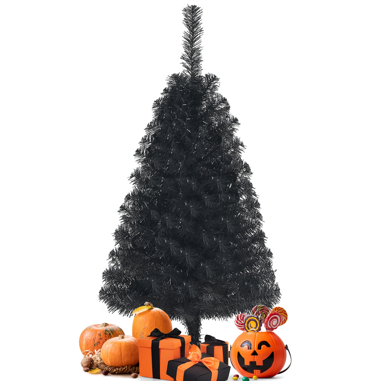 Costway 3ft Unlit Artificial Christmas Halloween Mini Tree Black w/Plastic Stand
