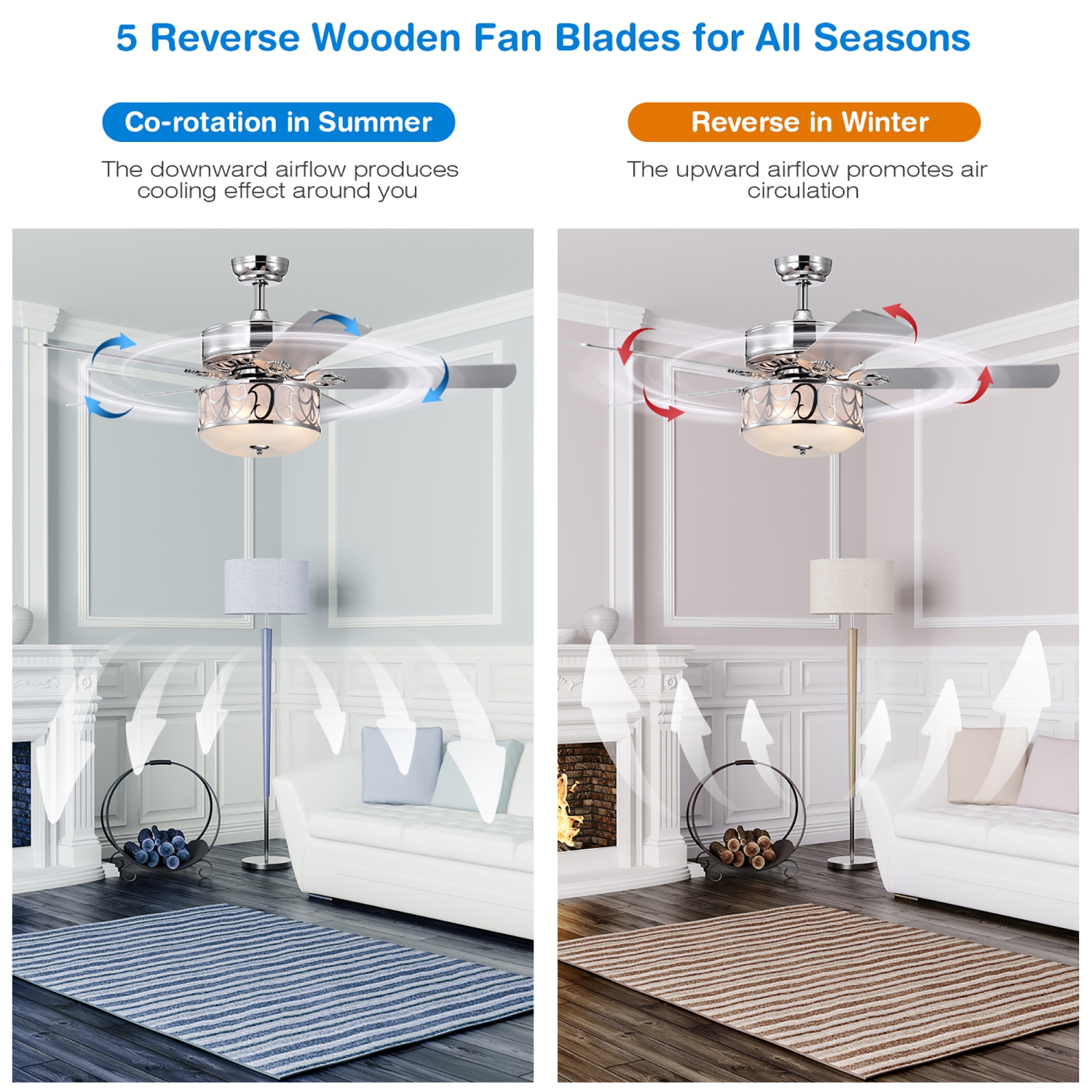 Costway 52" Ceiling Fan W/Light Reversible Blade Adjustable Speed Remote Control